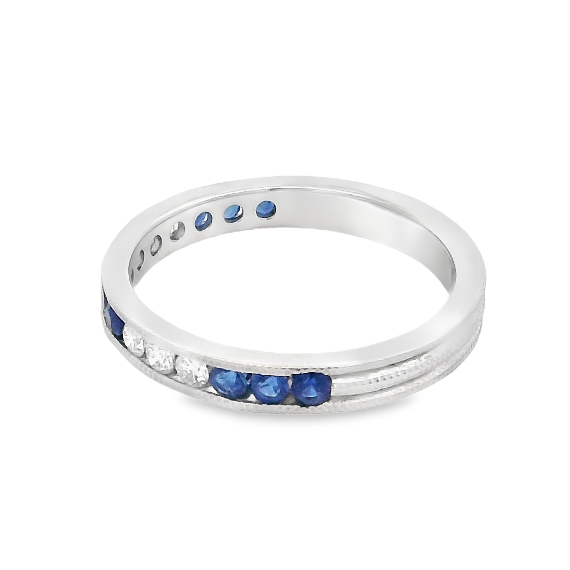 Roman Jewelers Signature 14K White Gold Sapphire & Diamond Milgrain Ring