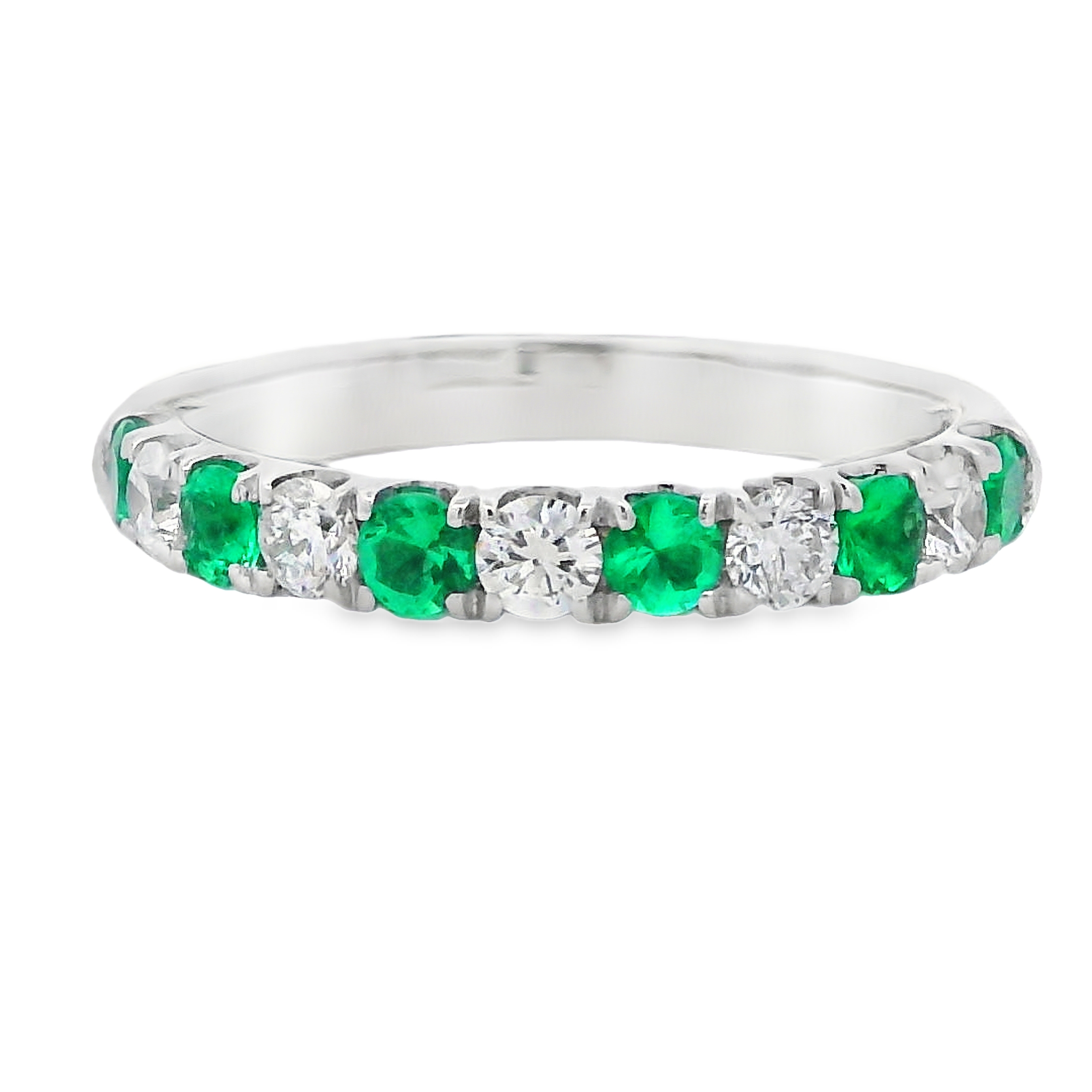 18K White Gold Emerald and Diamond Alternating Ring