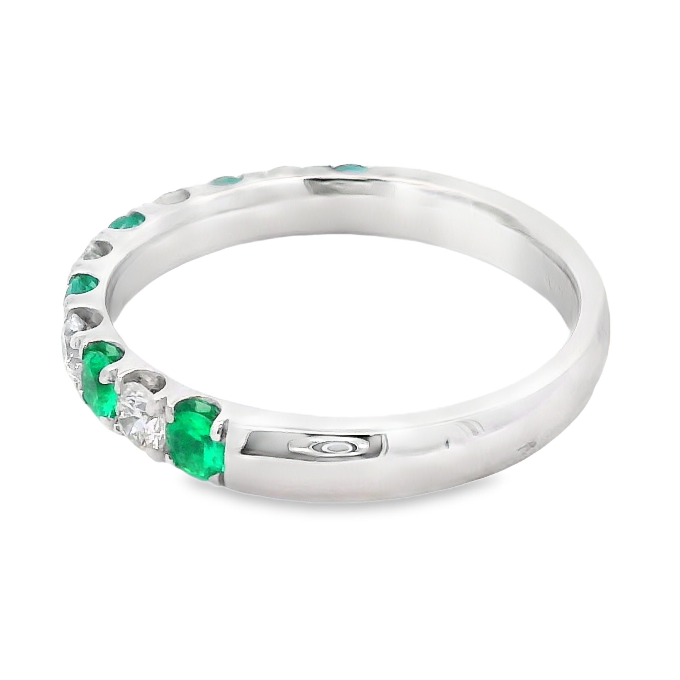 18K White Gold Emerald and Diamond Alternating Ring