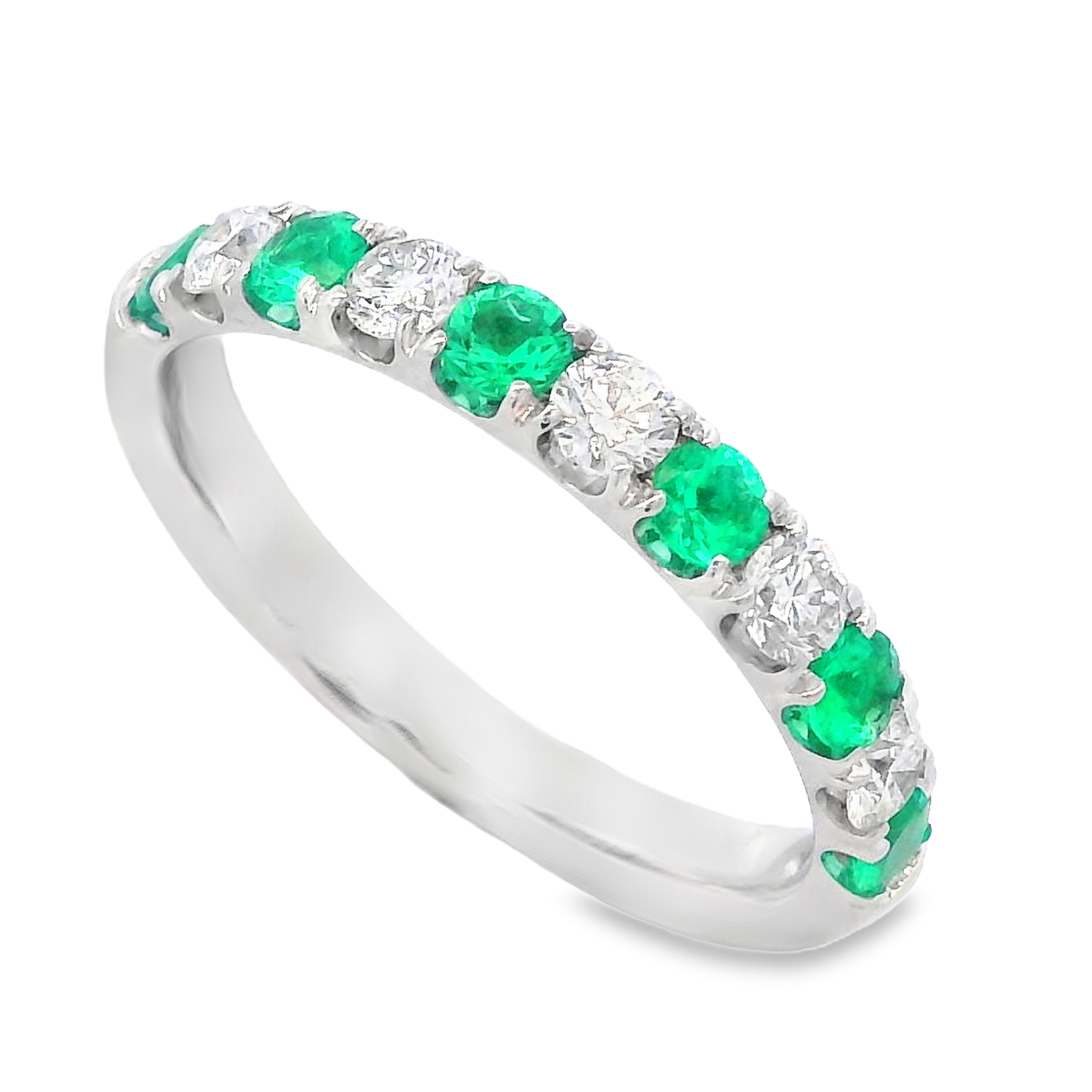 18K White Gold Emerald and Diamond Alternating Ring
