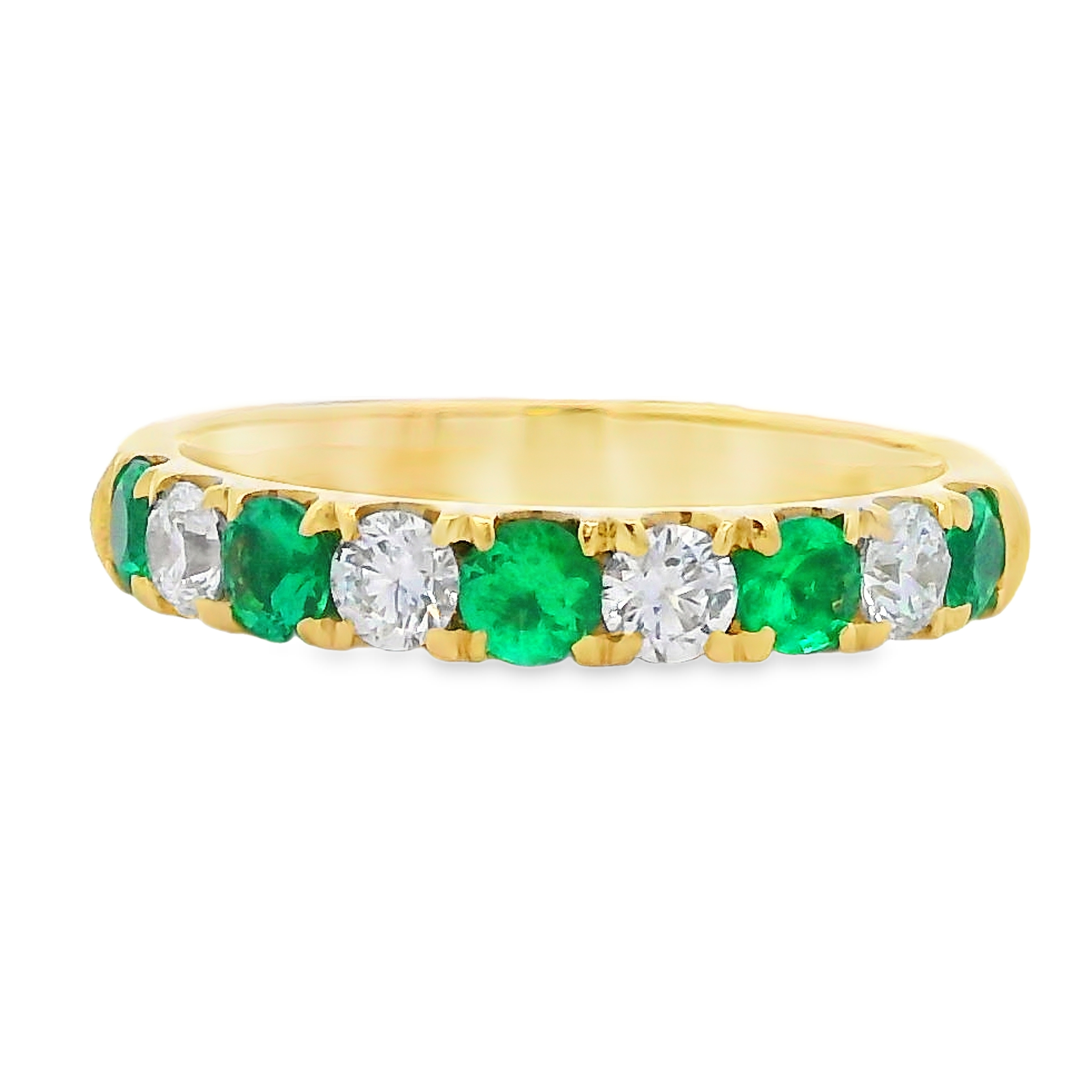 18K Yellow Gold Emerald and Diamond Alternating Ring