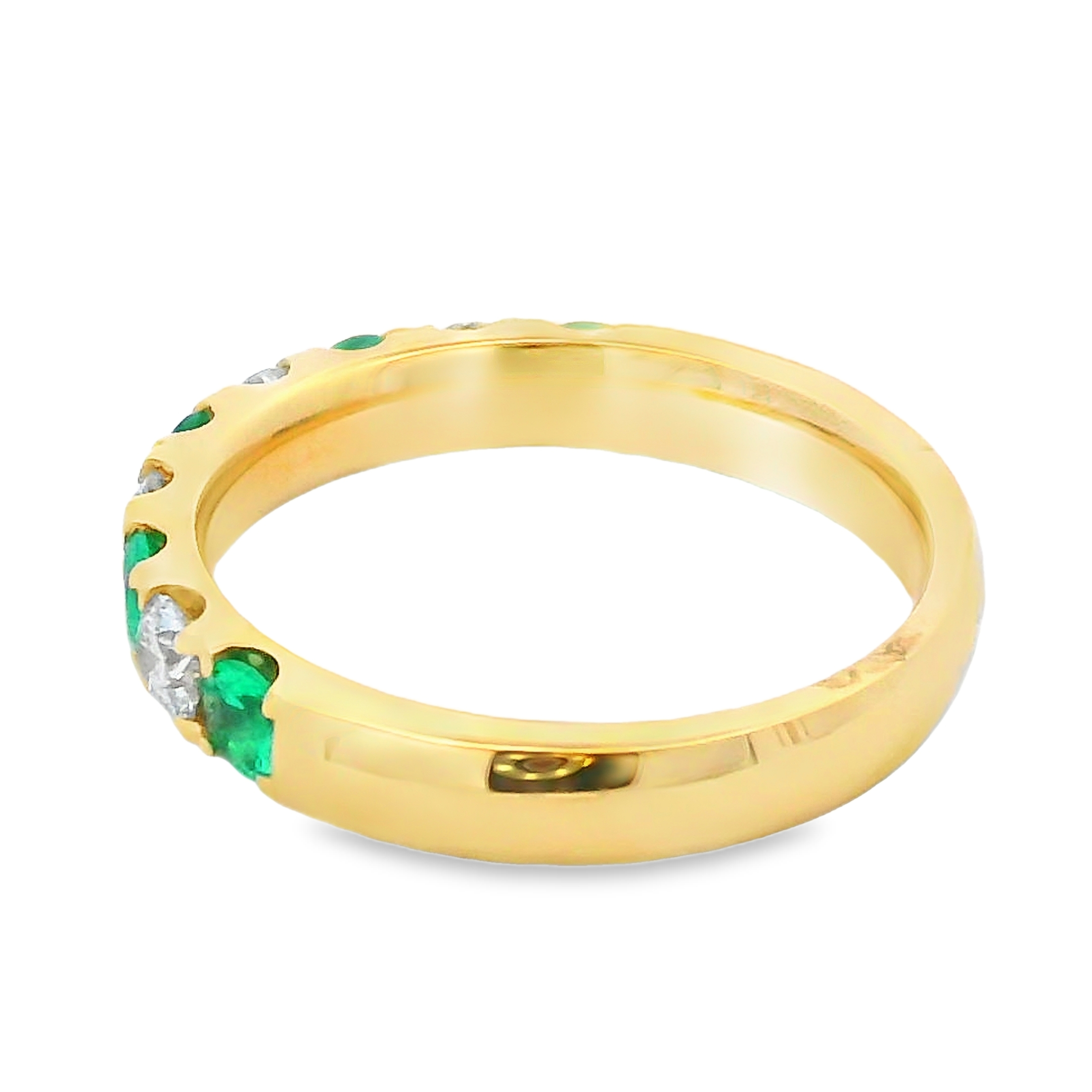 18K Yellow Gold Emerald and Diamond Alternating Ring