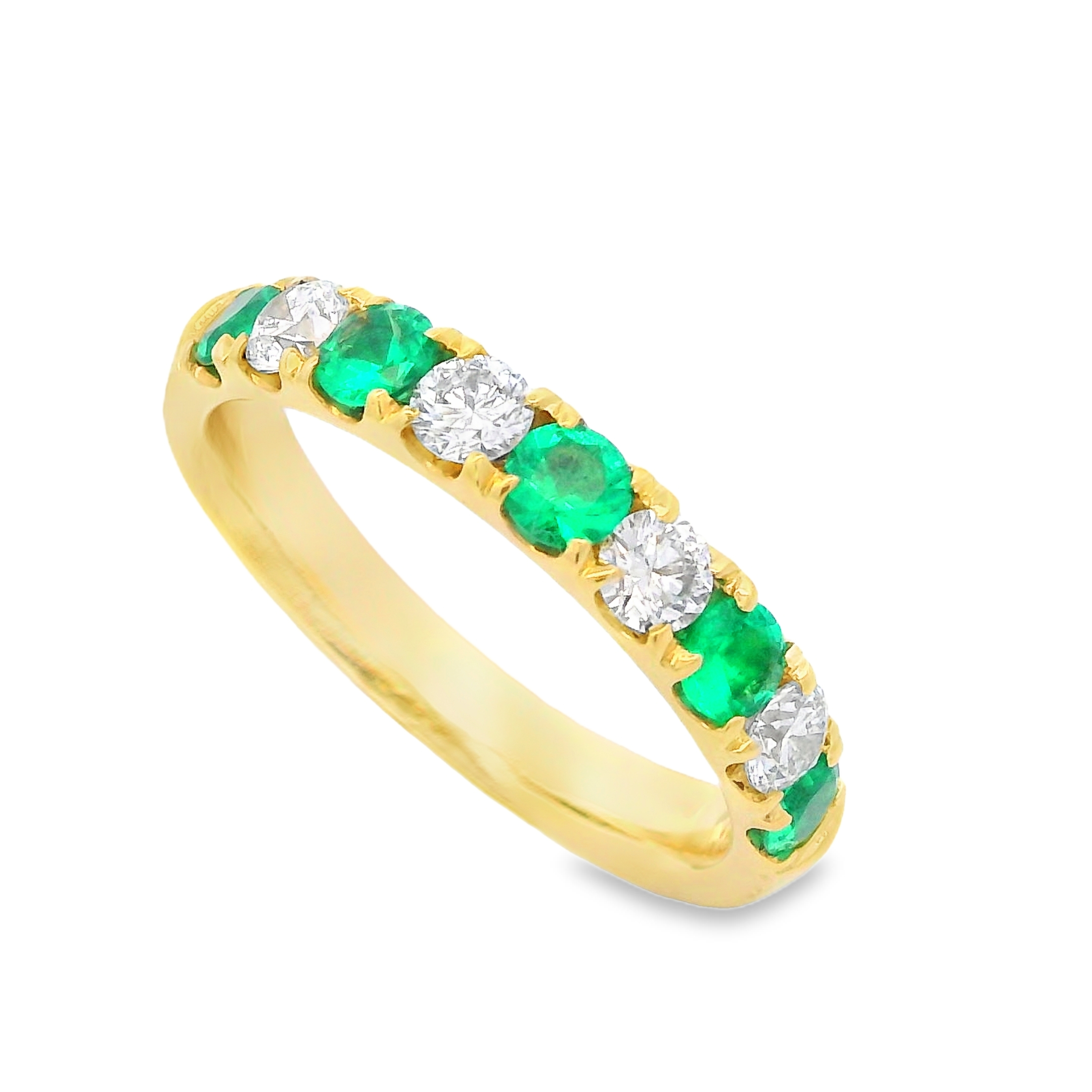 18K Yellow Gold Emerald and Diamond Alternating Ring