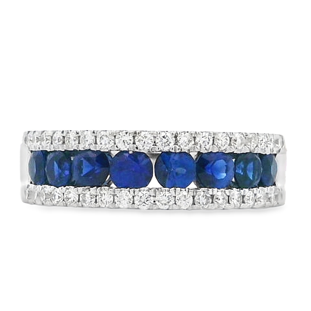 18K White Gold Princess-Cut Sapphire & Diamond Anniversary Band