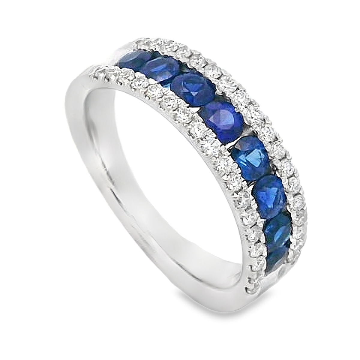18K White Gold Princess-Cut Sapphire & Diamond Anniversary Band
