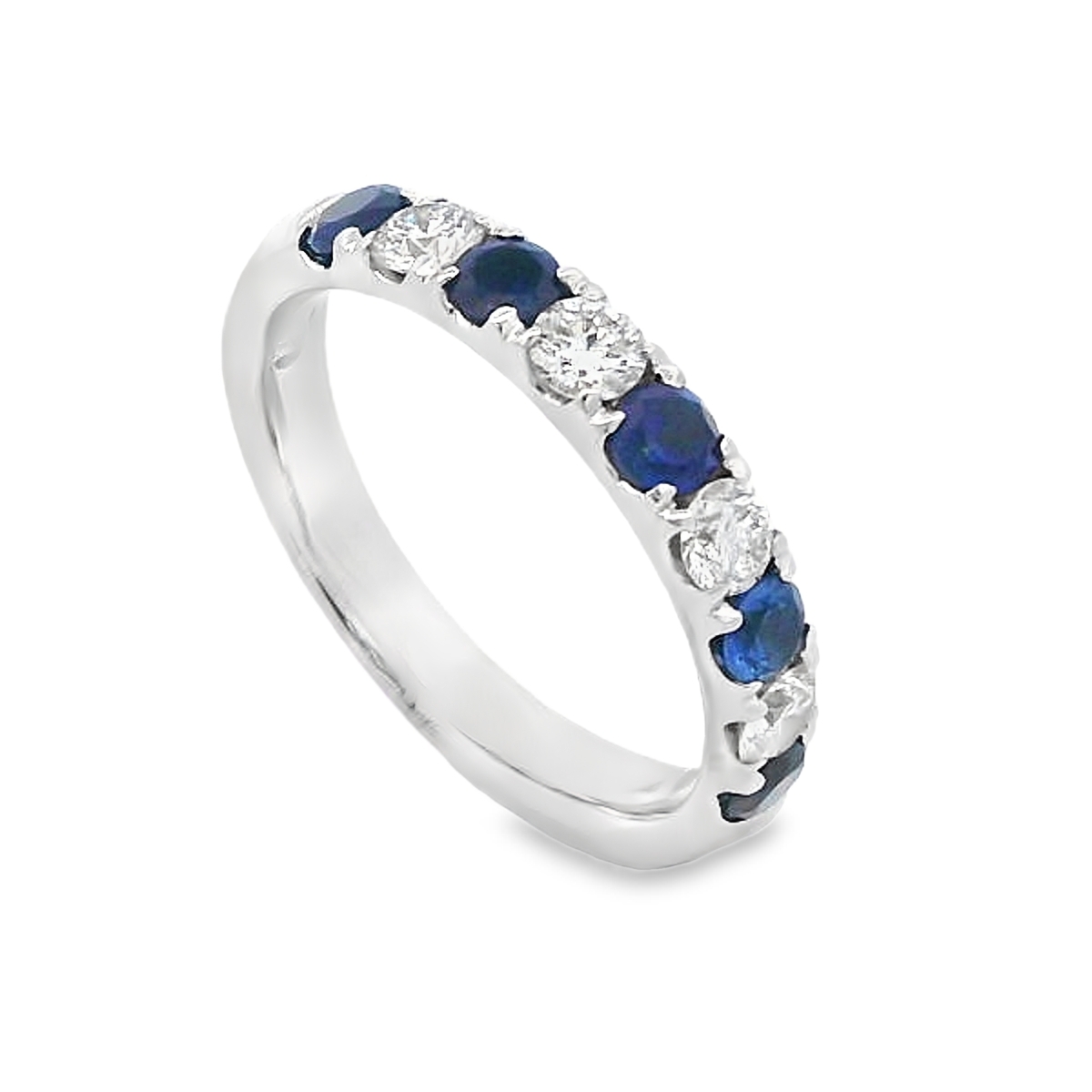 18K White Gold Alternating Sapphire & Diamond Anniversary Band