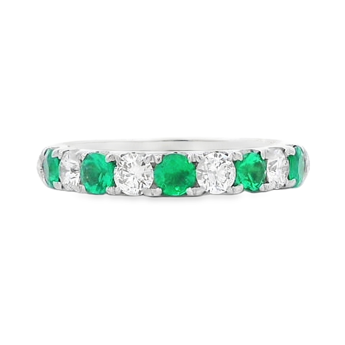 18K White Gold Emerald & Diamond Anniversary Band