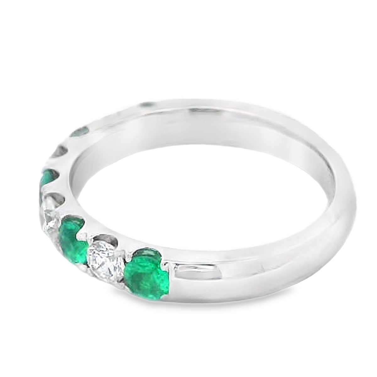 18K White Gold Emerald & Diamond Anniversary Band
