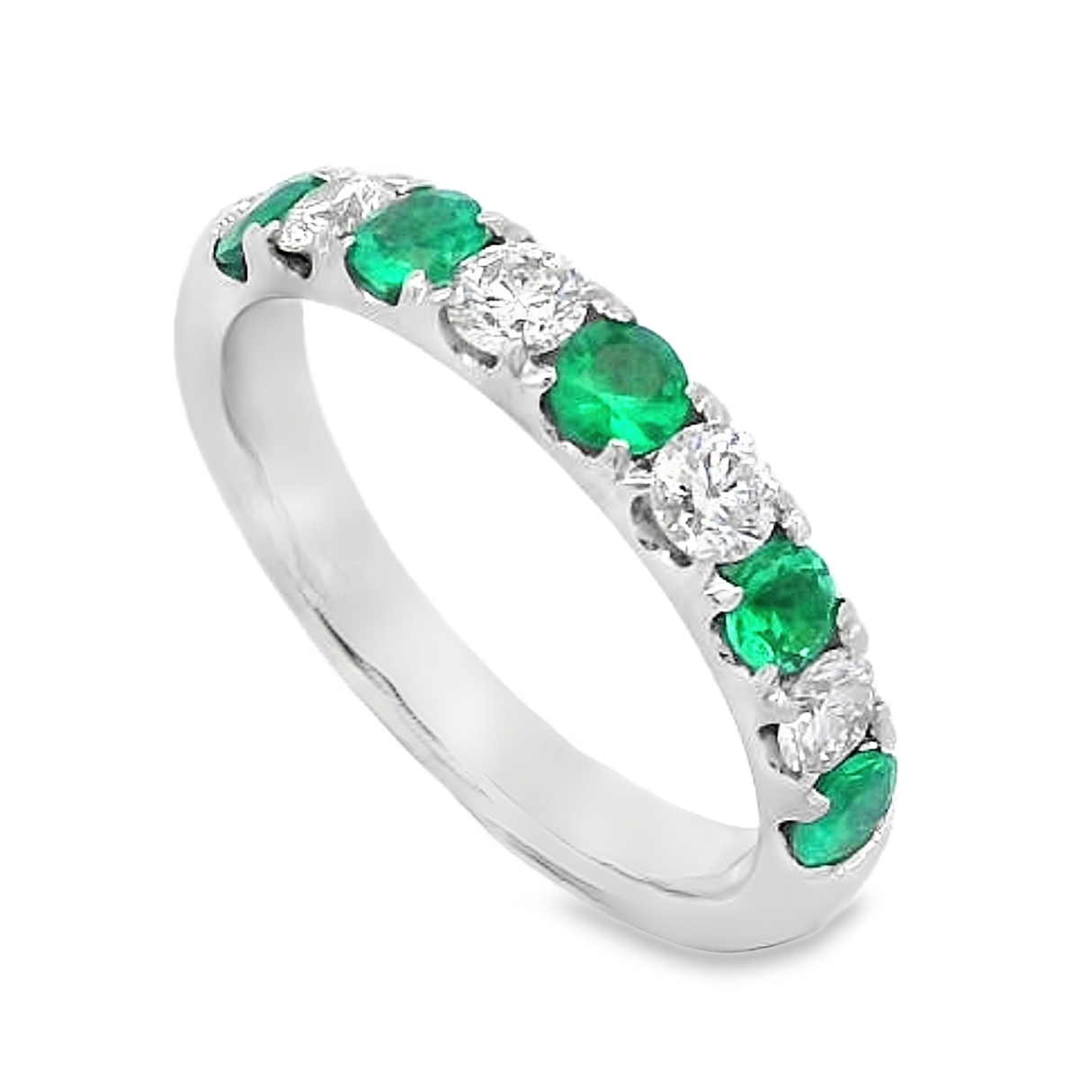 18K White Gold Emerald & Diamond Anniversary Band