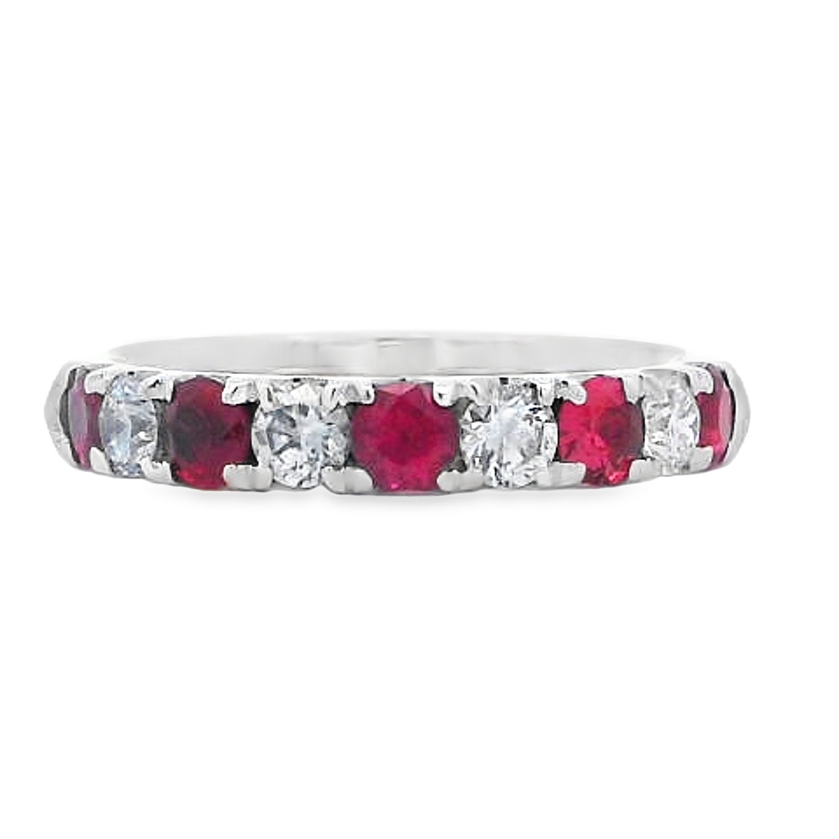 18K White Gold Ruby & Diamond Anniversary Band