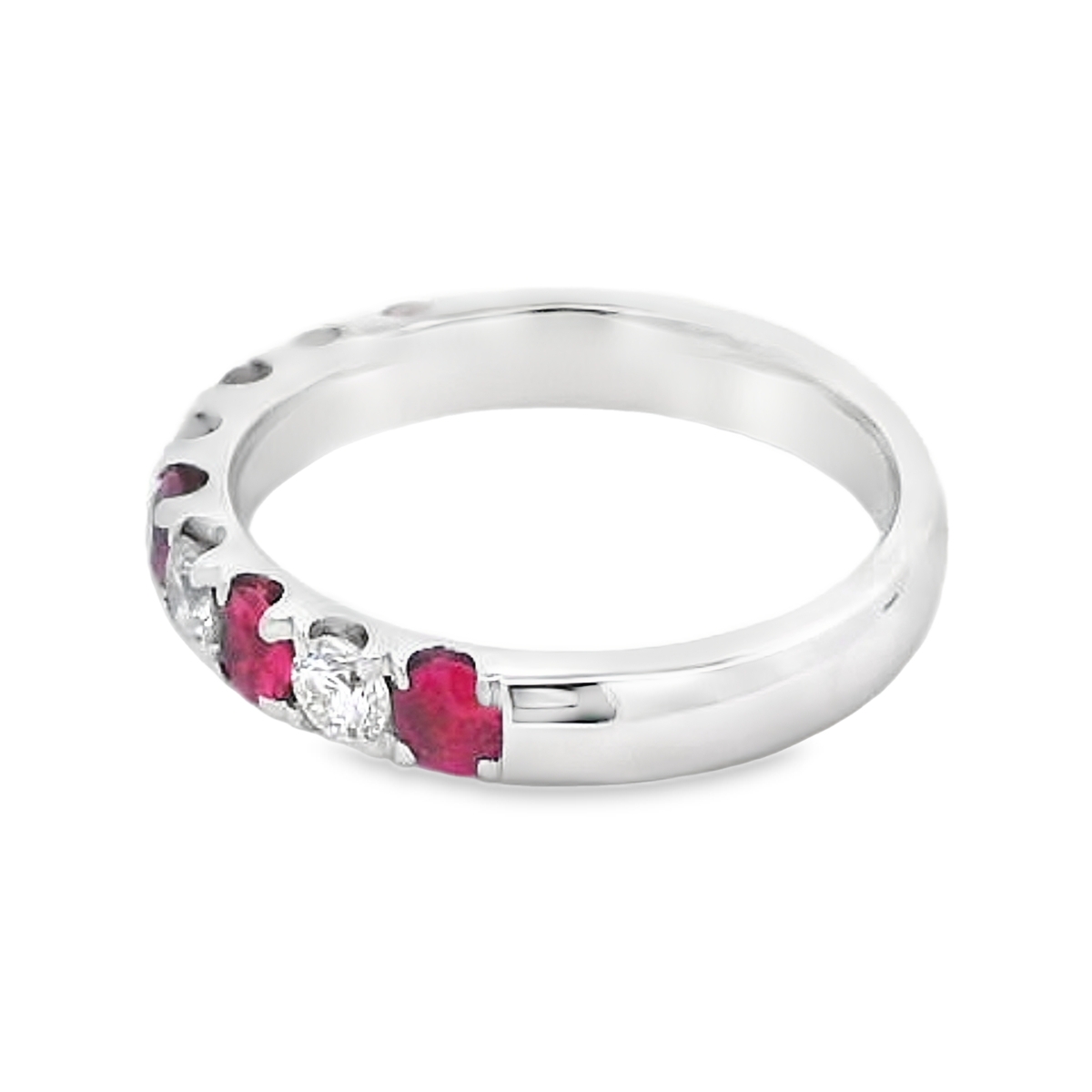18K White Gold Ruby & Diamond Anniversary Band