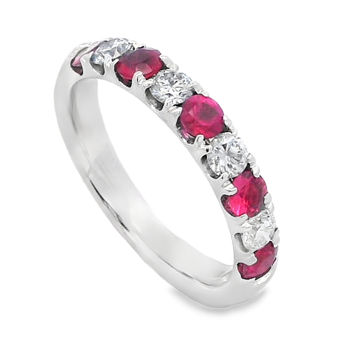 18K White Gold Ruby & Diamond Anniversary Band