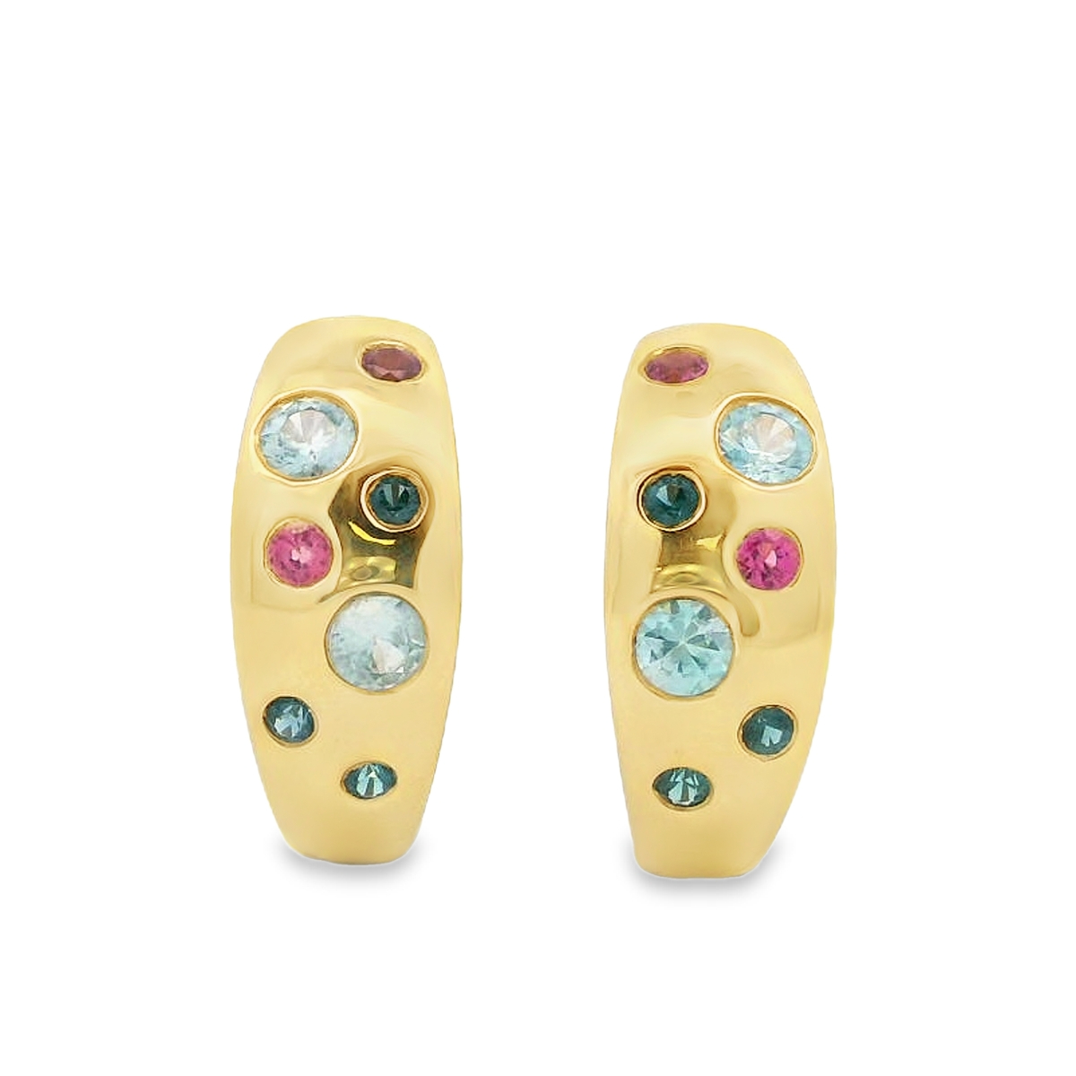 Lauren K 18K Yellow Gold Blue Zircon, Blue Spinel, and Pink Spinel Confetti Hoops