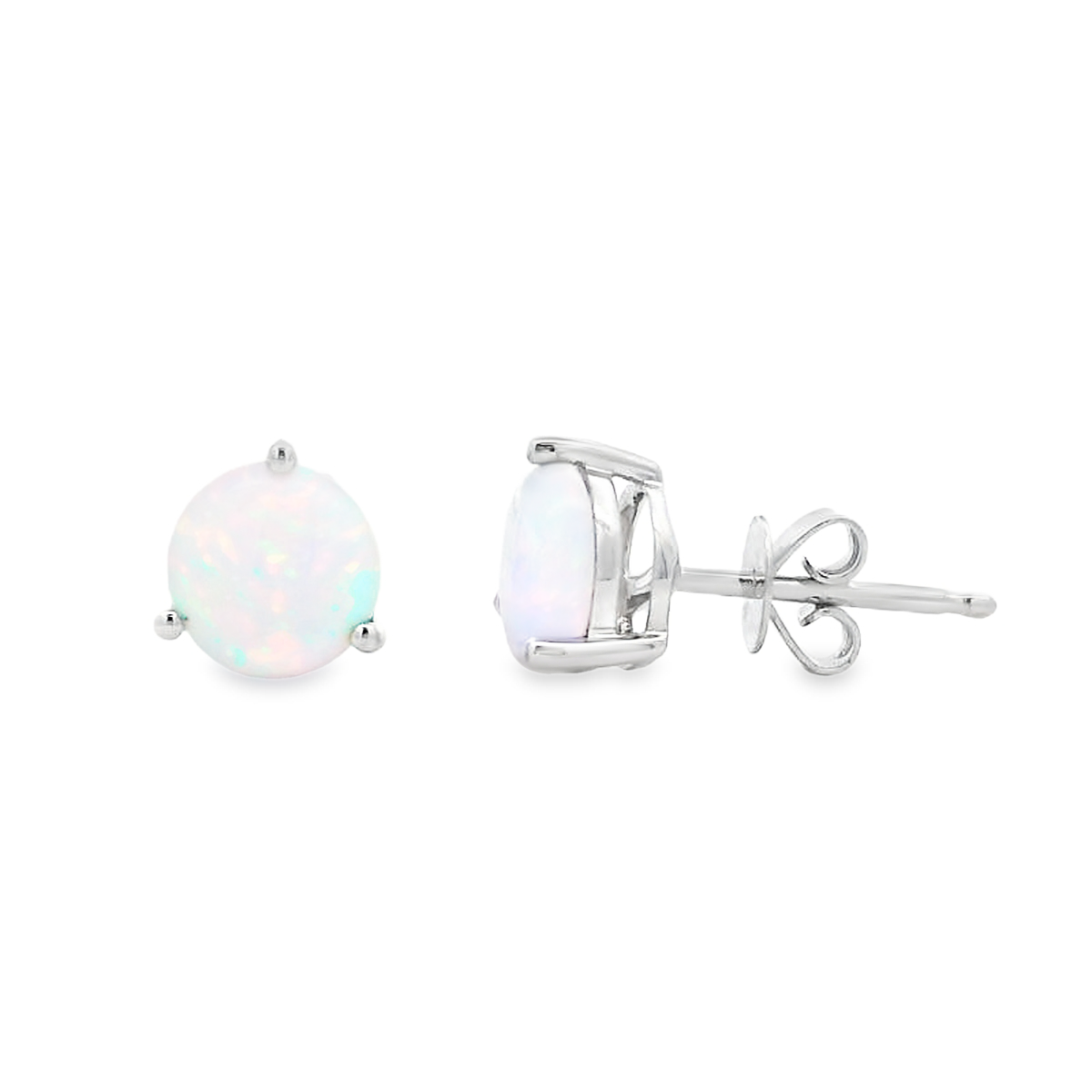14K White Gold Opal Studs
