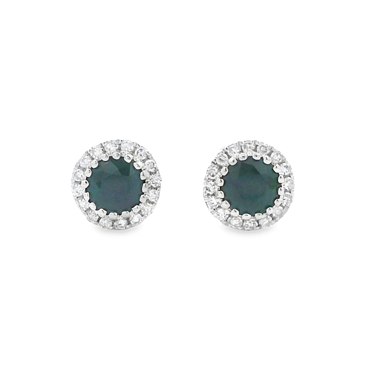14K White Gold Sapphire & Diamond Halo Studs