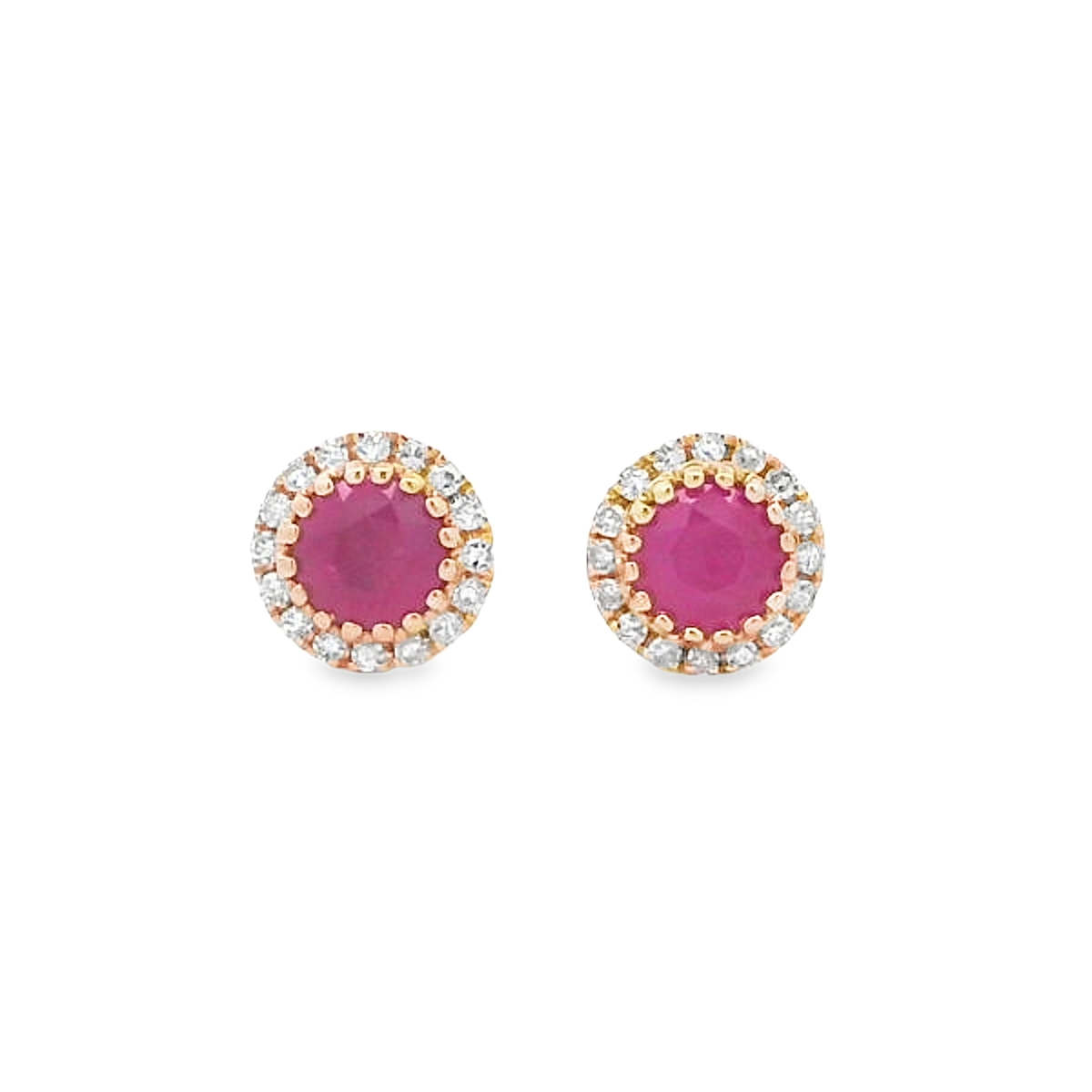 14K YellowGold Ruby & Diamond Halo Studs