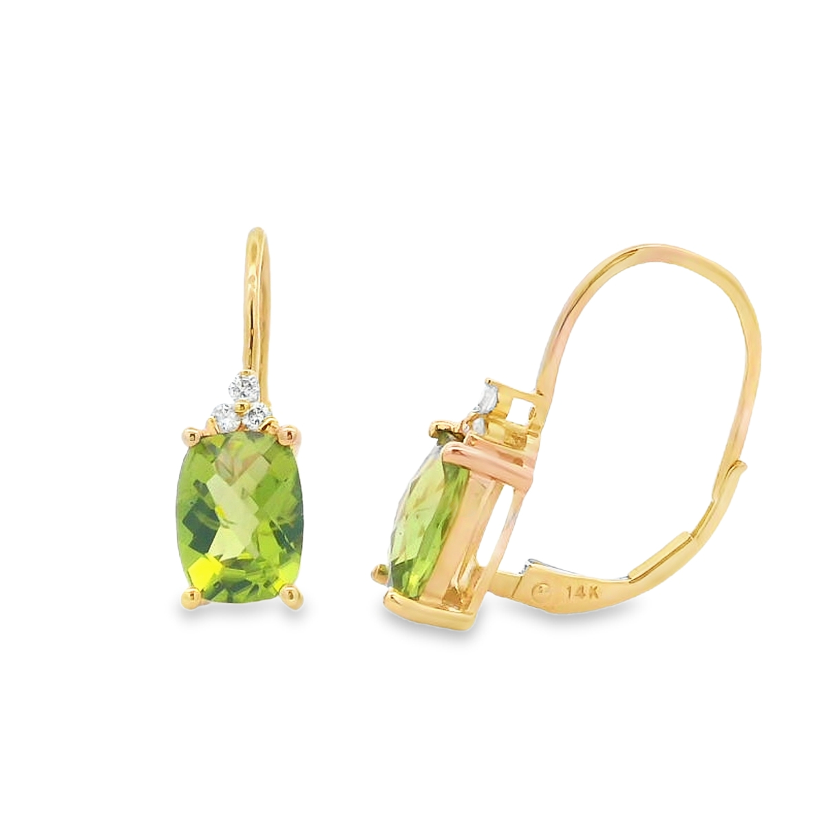 14K Yellow Gold Peridot & Diamond Leverback Earrings