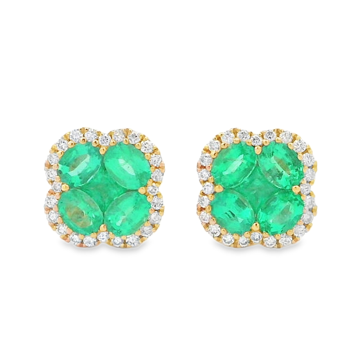 14K Yellow Gold Emerald & Diamond Clover Stud