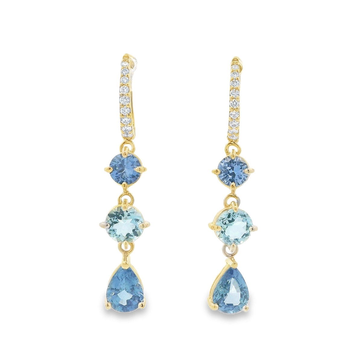 Rudolf Friedmann 18K Yellow Gold Sapphire & Aquamarine Dangling Earrings
