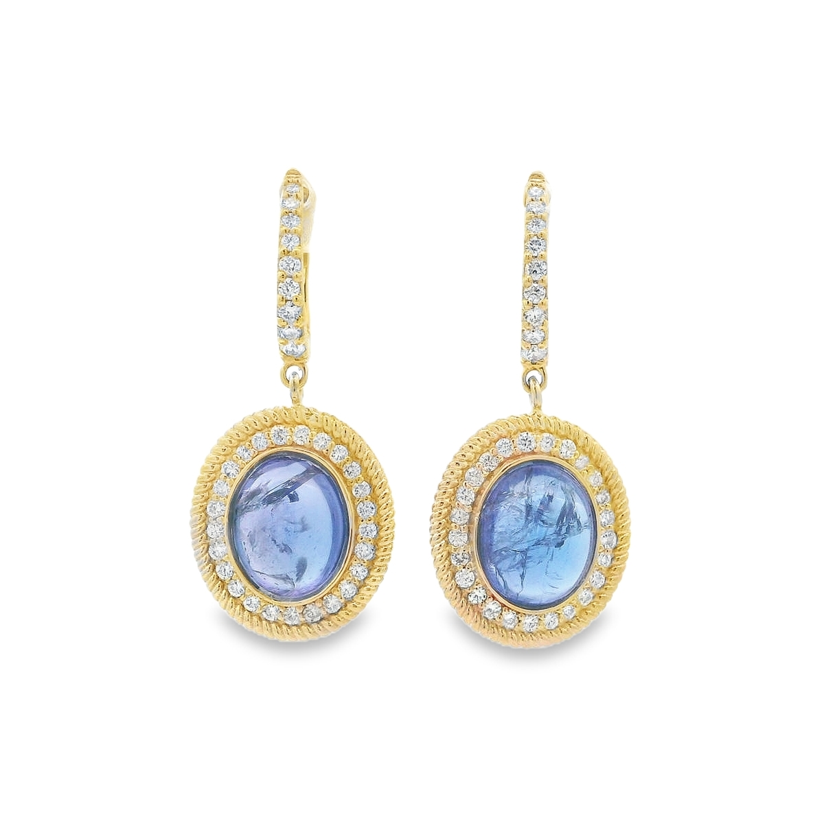 Rudolf Friedmann 14K Yellow Gold Cabochon Tanzanite Medallion Earrings
