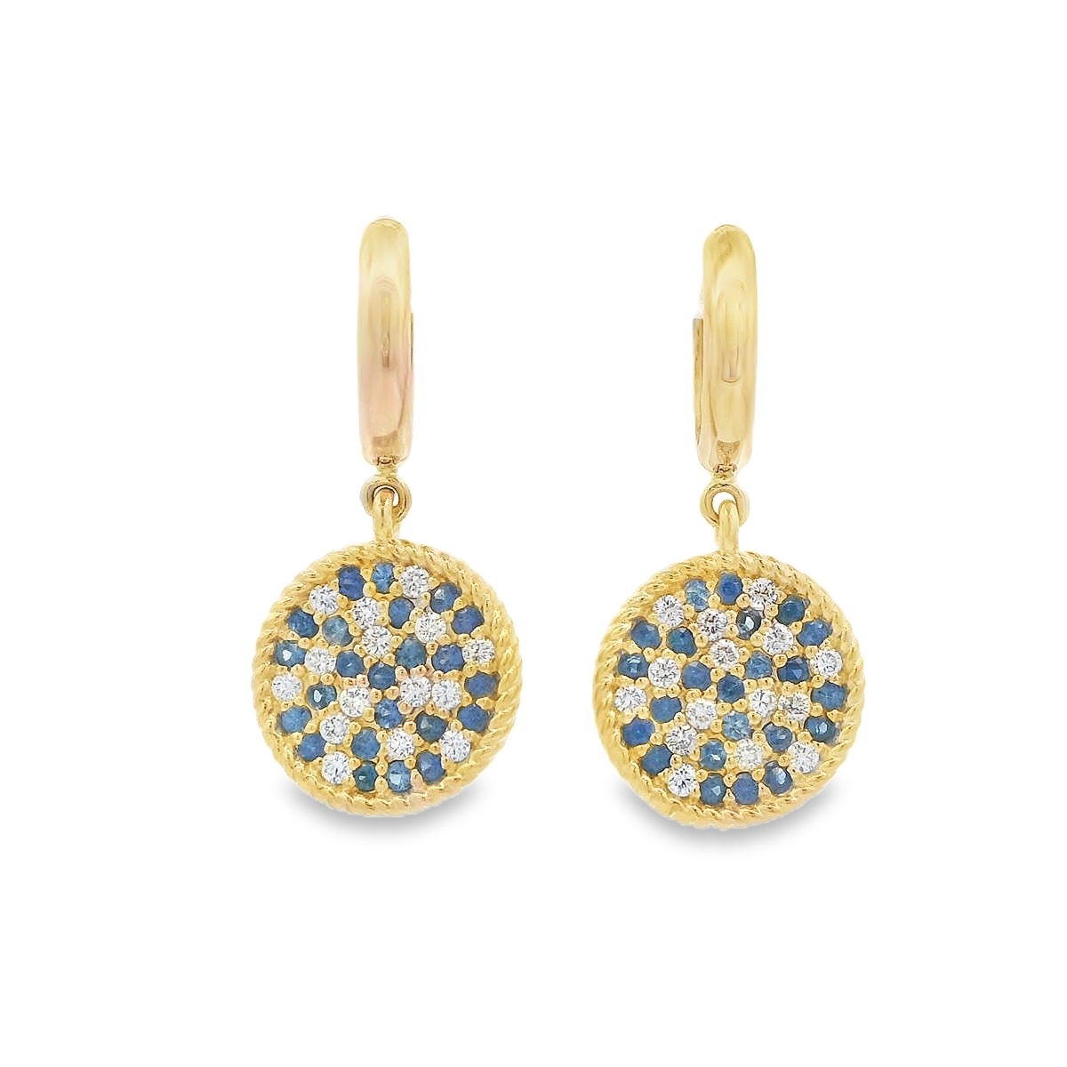Rudolf Friedmann 14K Yellow Gold Sapphire & Diamond Pave Circle Earrings