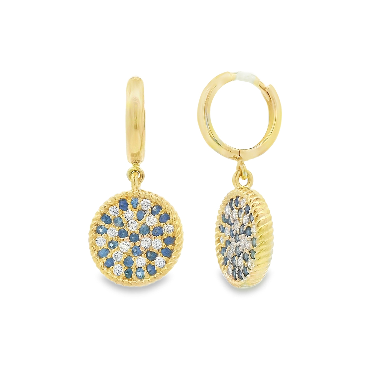 Rudolf Friedmann 14K Yellow Gold Sapphire & Diamond Pave Circle Earrings