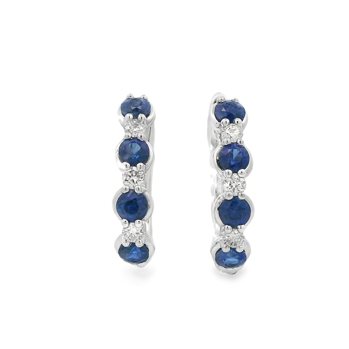 14K White Gold Sapphire & Diamond Alternating Hoops