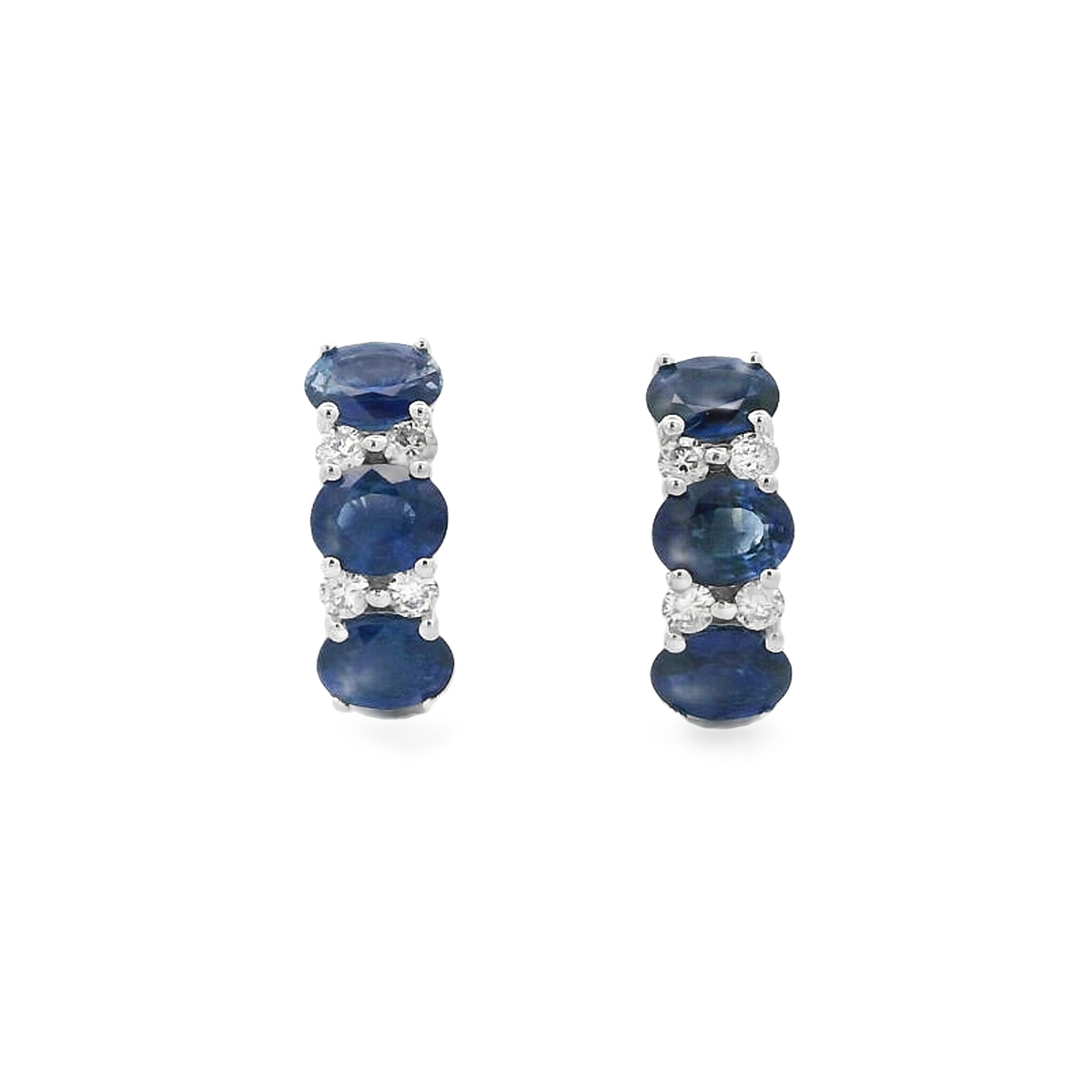 14K White Gold Sapphire and Diamond Huggies