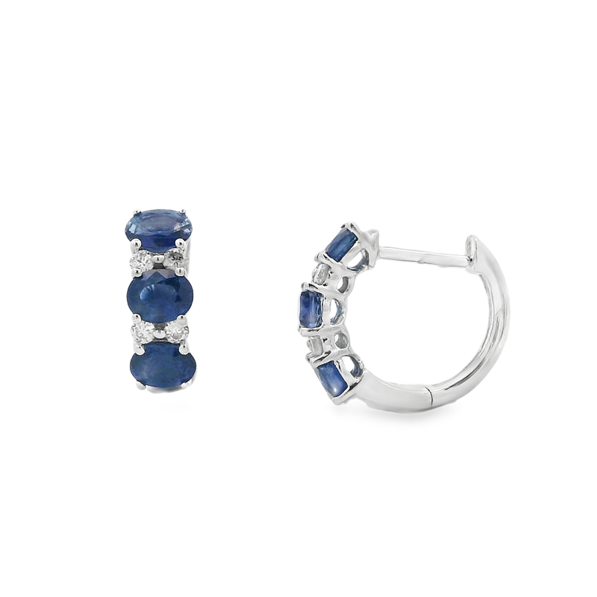 14K White Gold Sapphire and Diamond Huggies