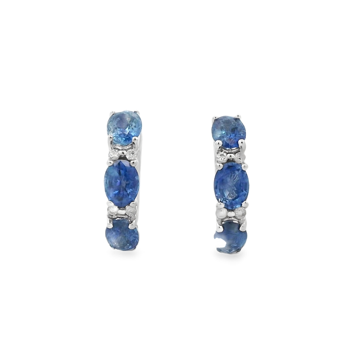 14K White Gold Sapphire and Diamond Huggies