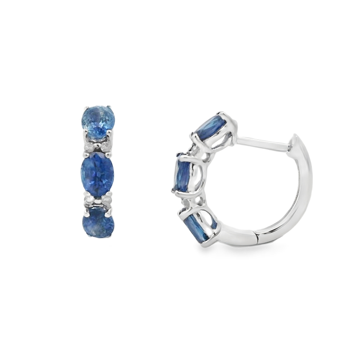 14K White Gold Sapphire and Diamond Huggies