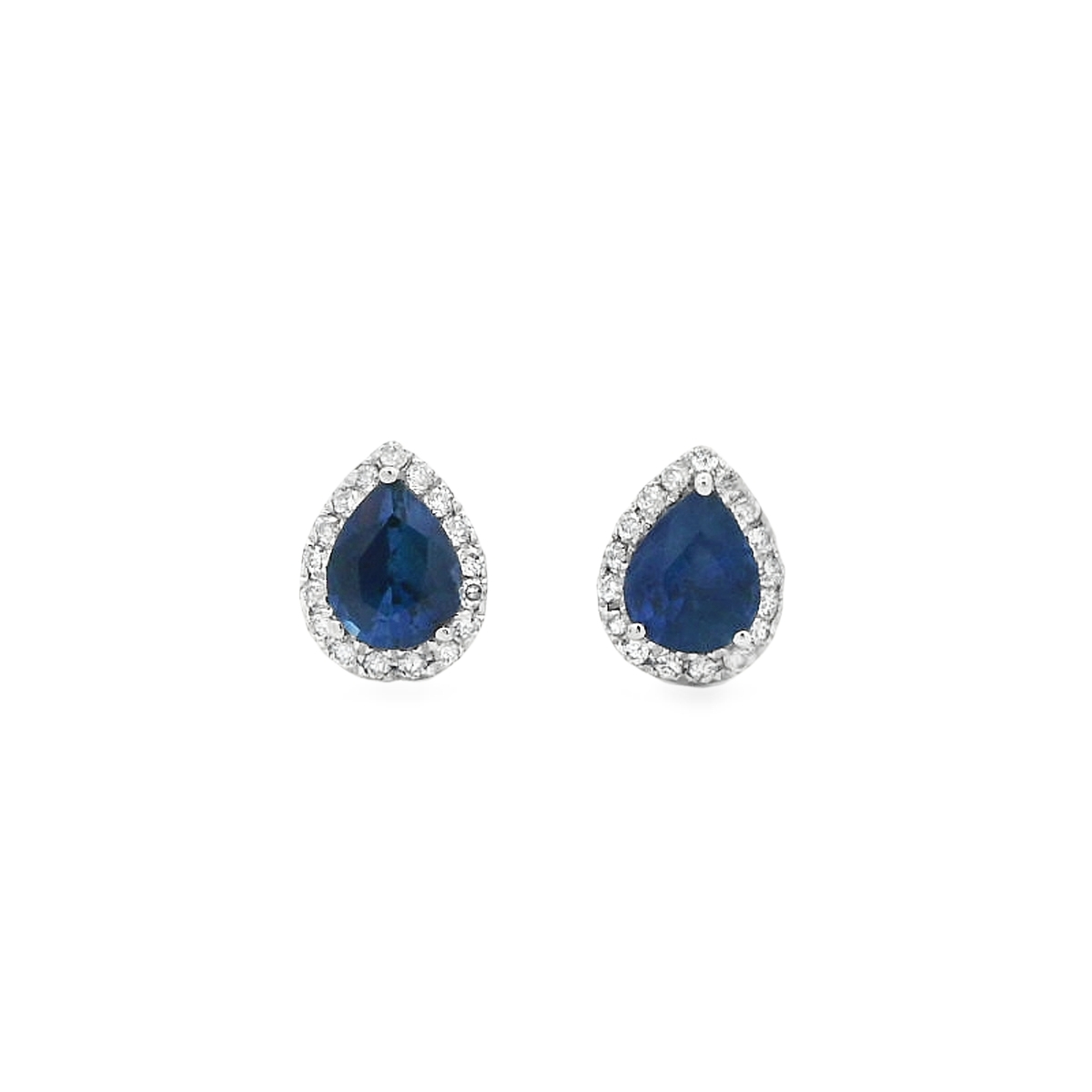 14K White Gold Pear Sapphire Diamond Halo Studs