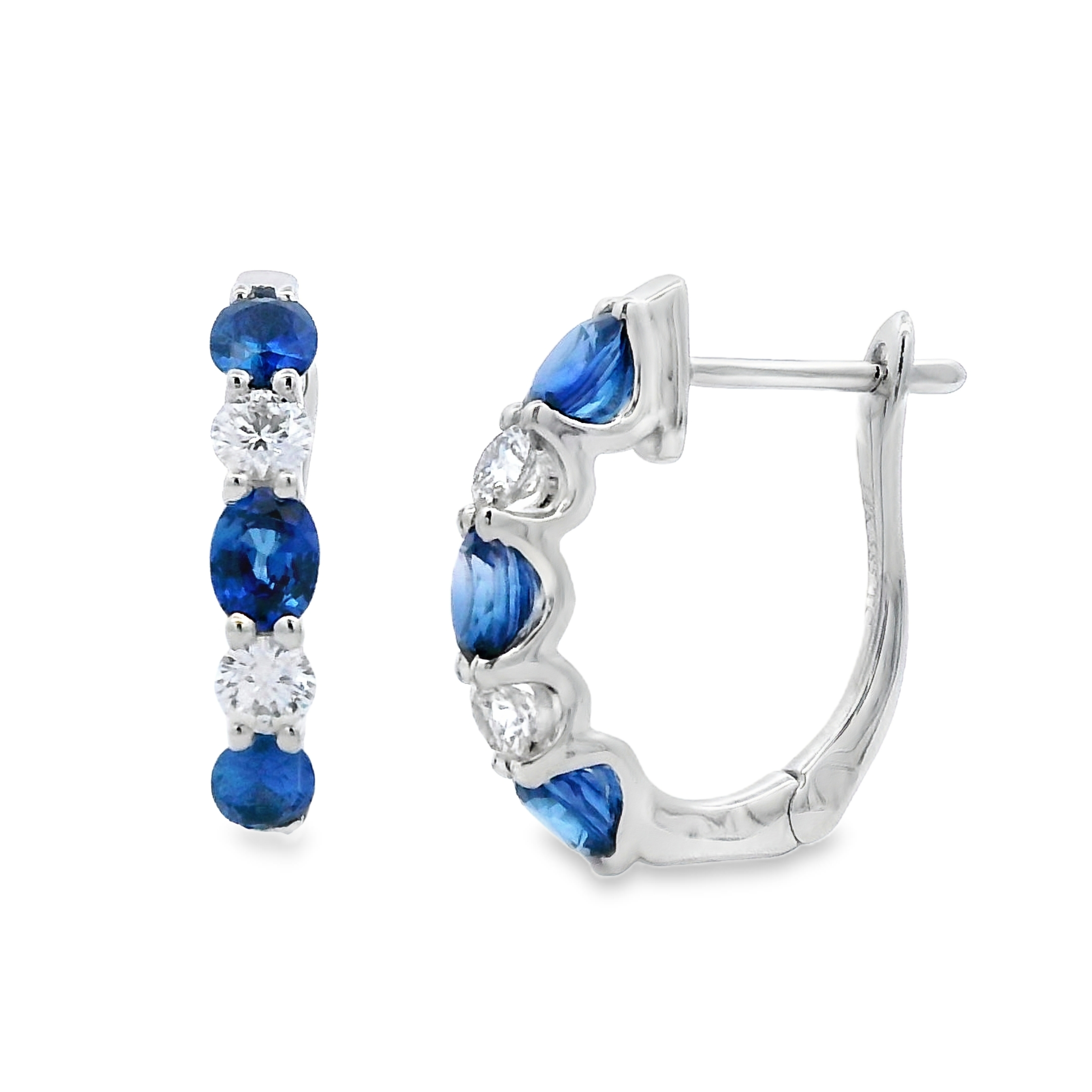 14K White Gold Sapphire and Diamond Alternating Hoops