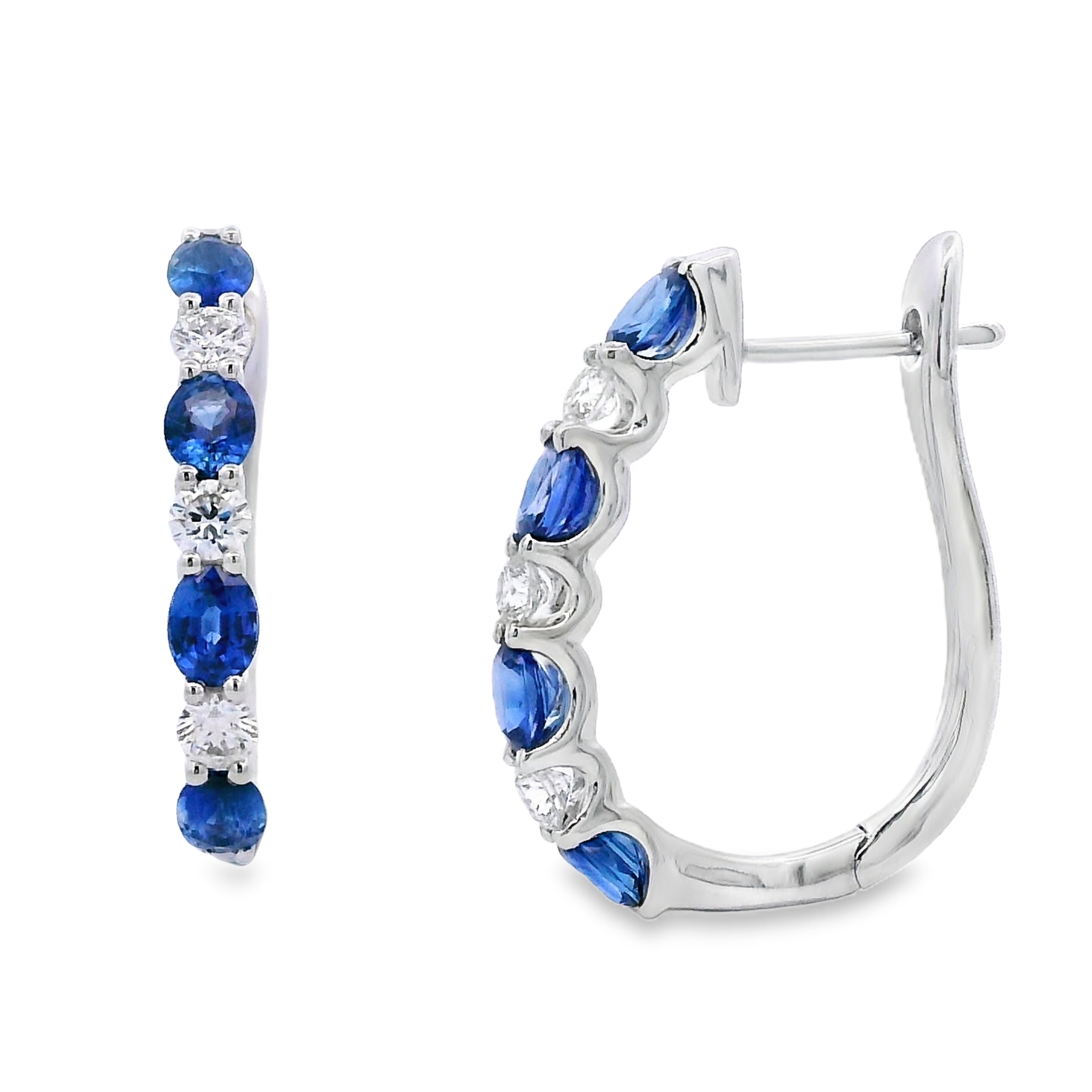 14K White Gold Medium Sapphire and Diamond Alternating Hoops