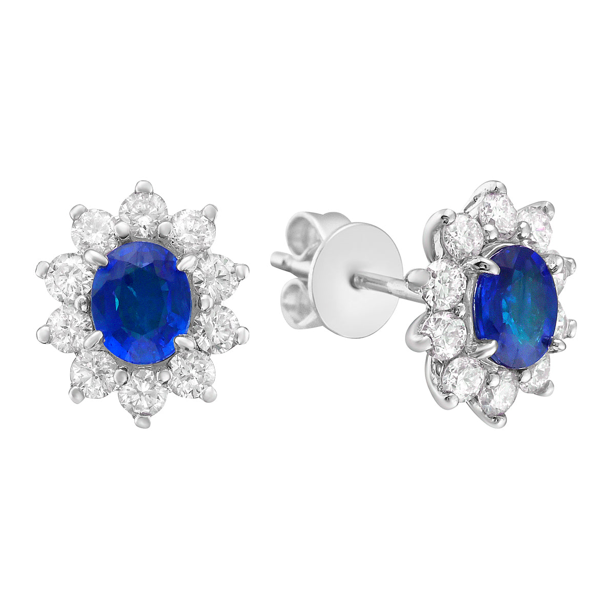 14K White Gold 1-Carat Sapphire and Diamond Halo Studs