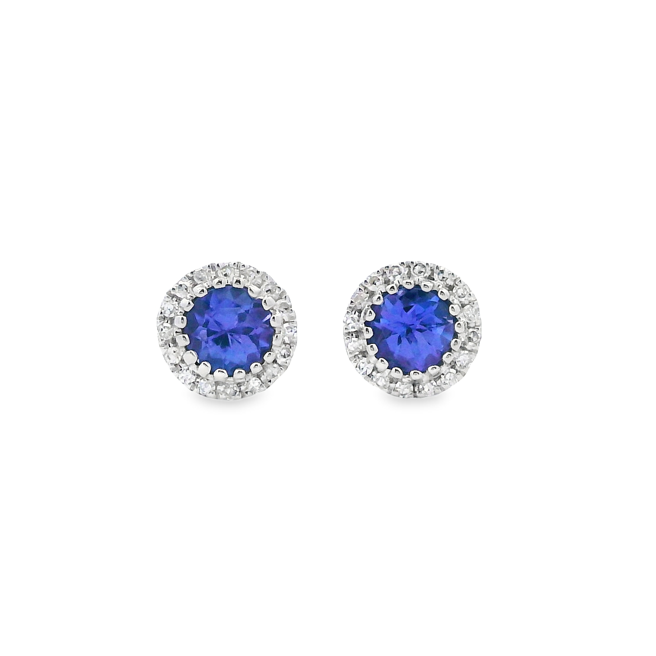 14K White Gold Tanzanite Diamond Halo Studs