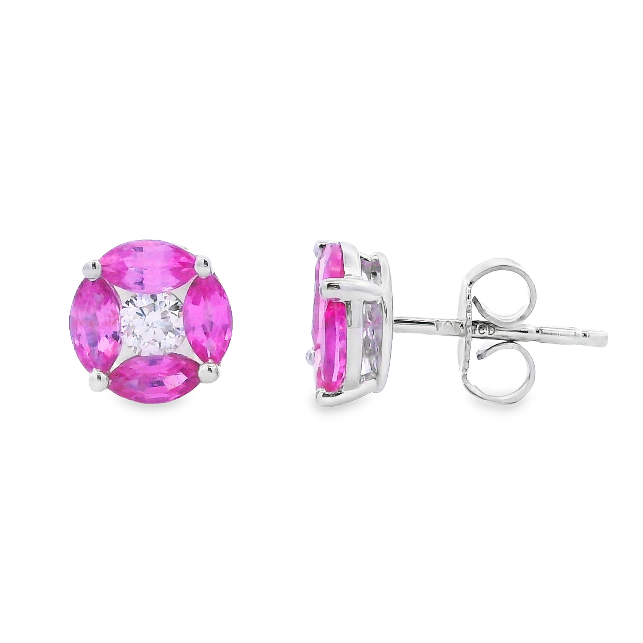14K White Gold Pink Sapphire & Diamond Studs