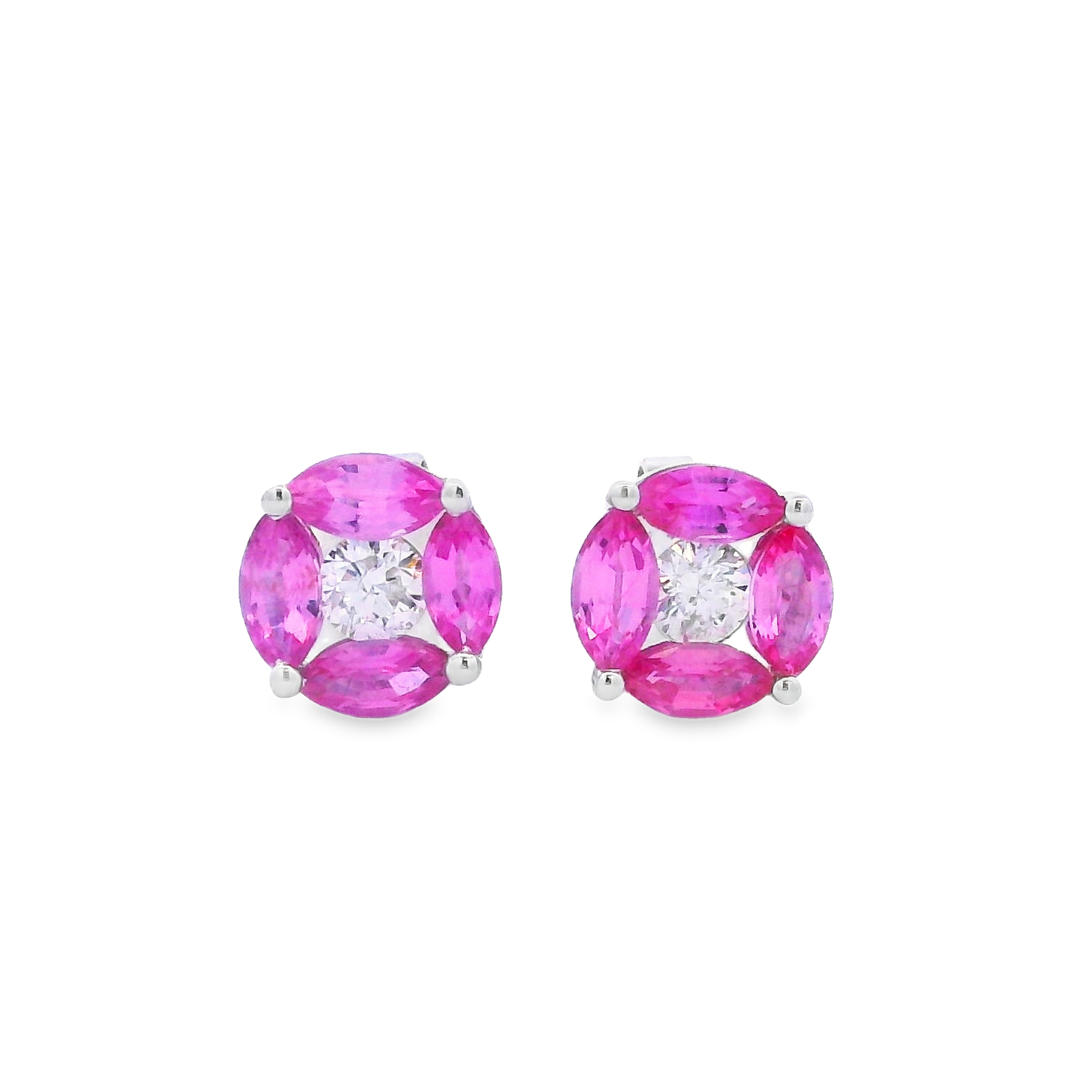 14K White Gold Pink Sapphire & Diamond Studs