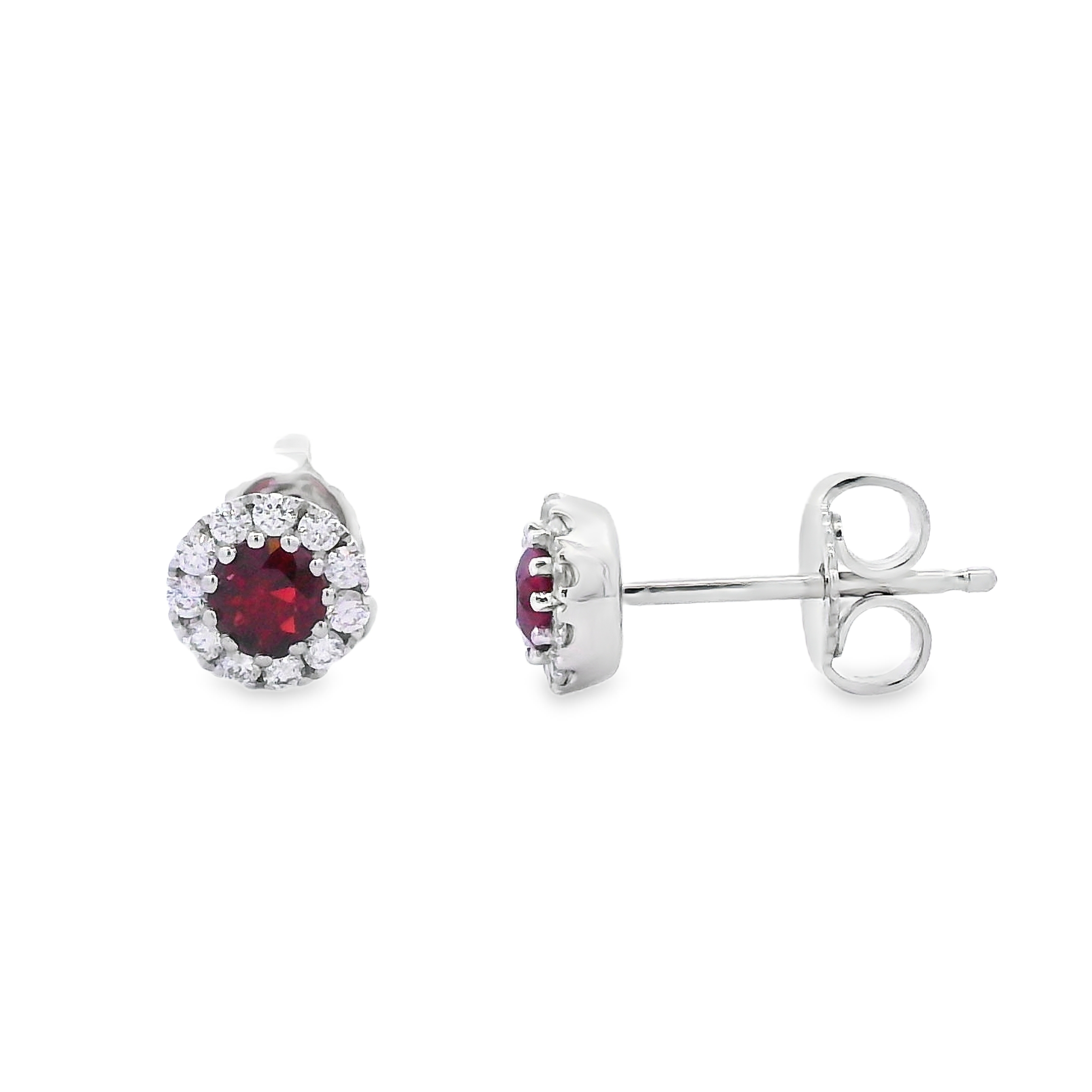 14K White Gold Ruby & Diamond Halo Mini Studs