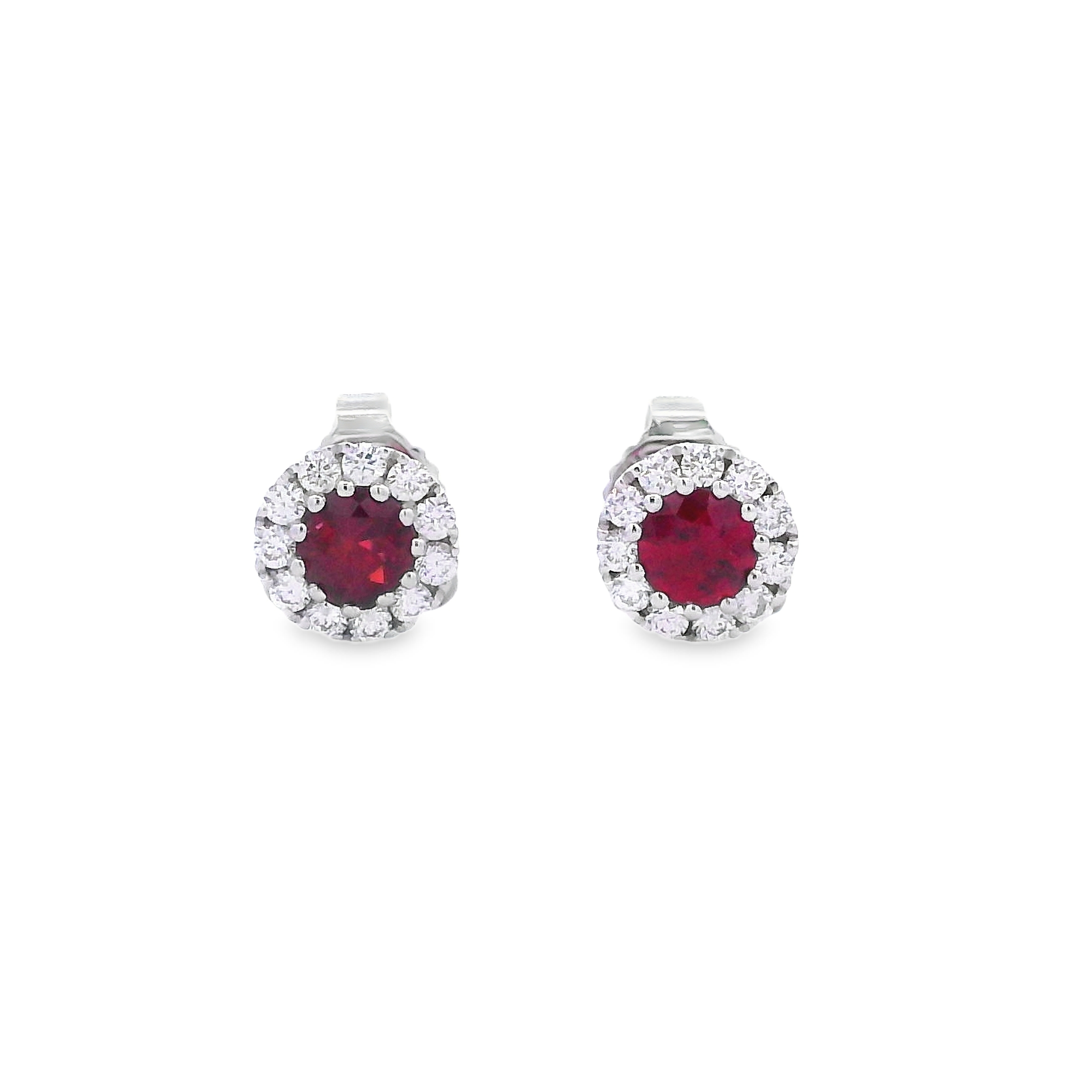 14K White Gold Ruby & Diamond Halo Mini Studs