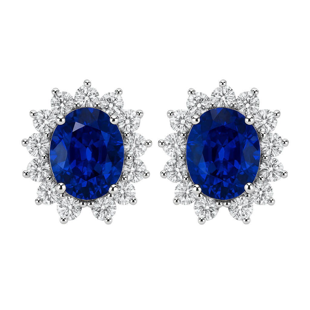 18K White Gold 2.5-Carat Sapphire & Diamond Burst Halo Studs