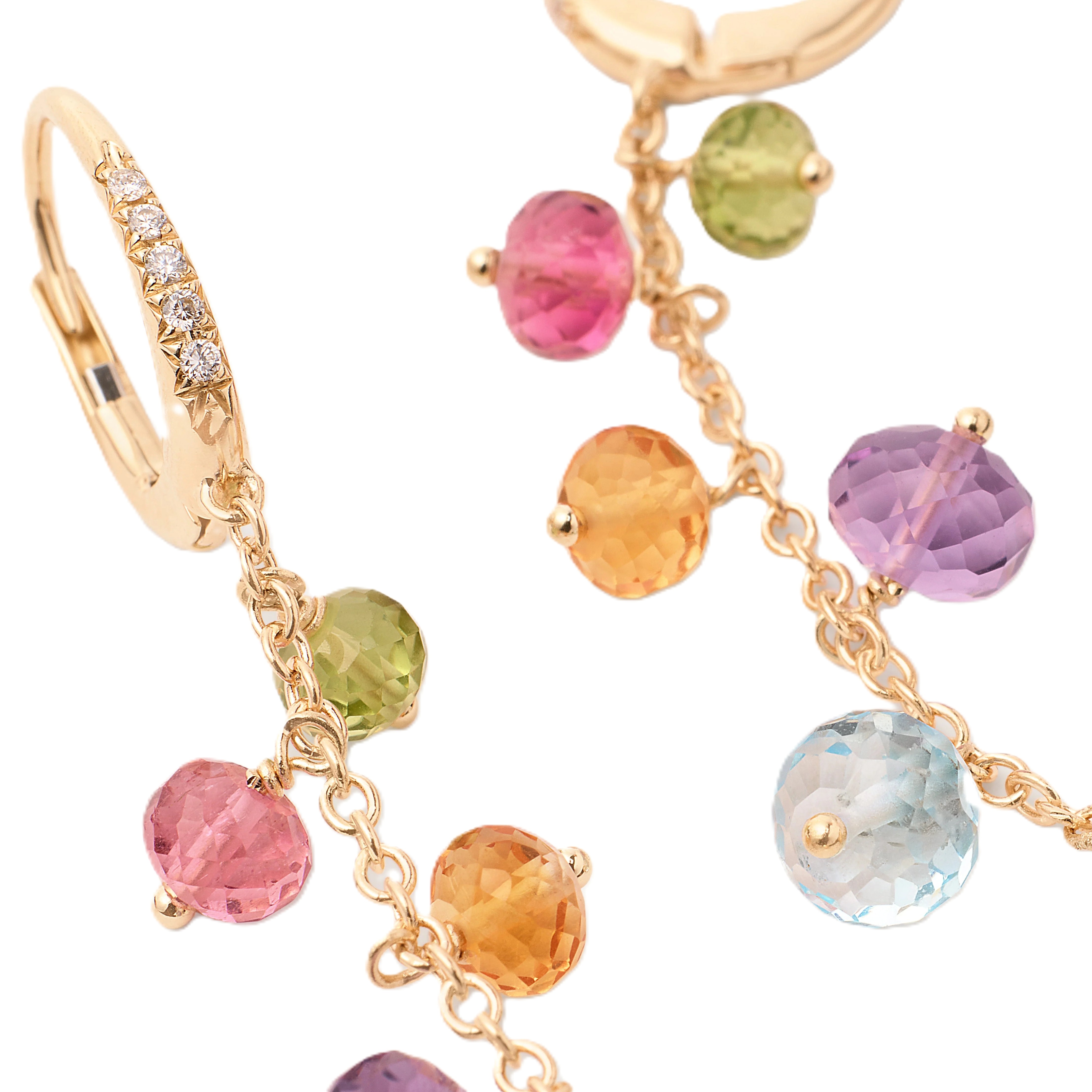 Marco Bicego 18K Yellow Gold Africa Mixed Gemstone Long Drop Earrings with Diamond Pavé Clip with 10 Round Diamonds 0.05ct F-G VS  2.1 Long