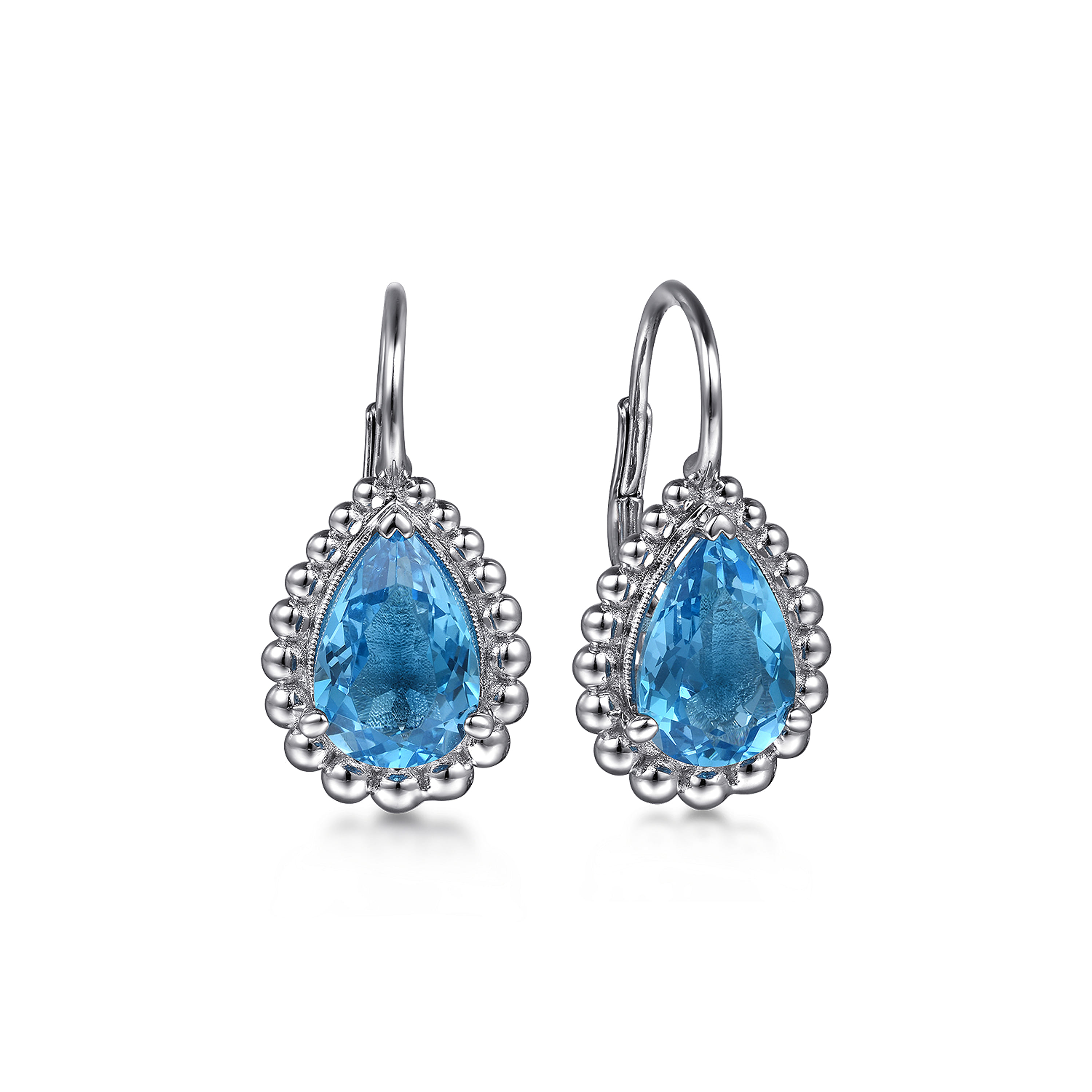Gabriel & Co. Sterling Silver Swiss Blue Topaz Bujukan Pear Shape Leverback Earrings With Pattern