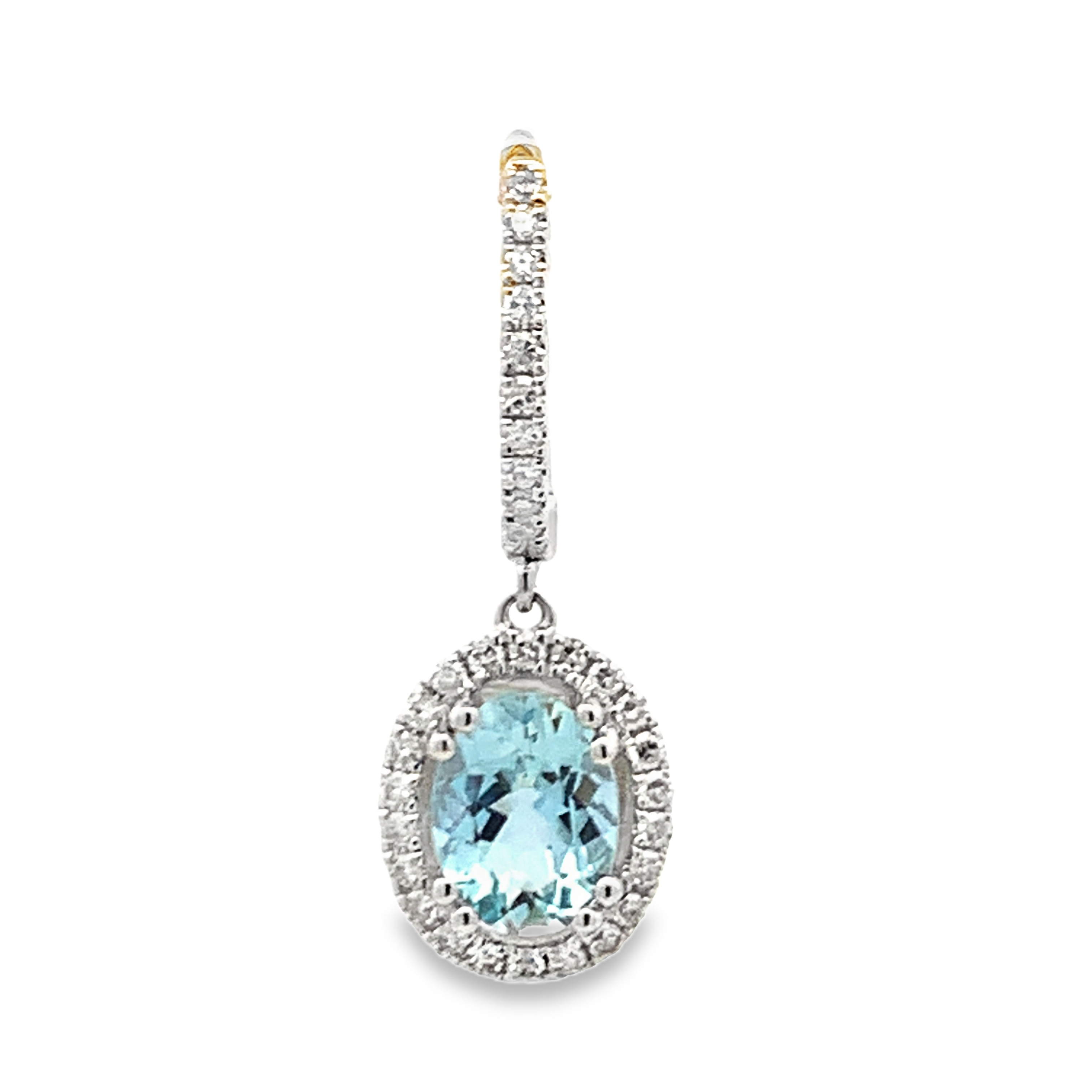 14K White Gold Aquamarine and Diamond Dangling Earrings