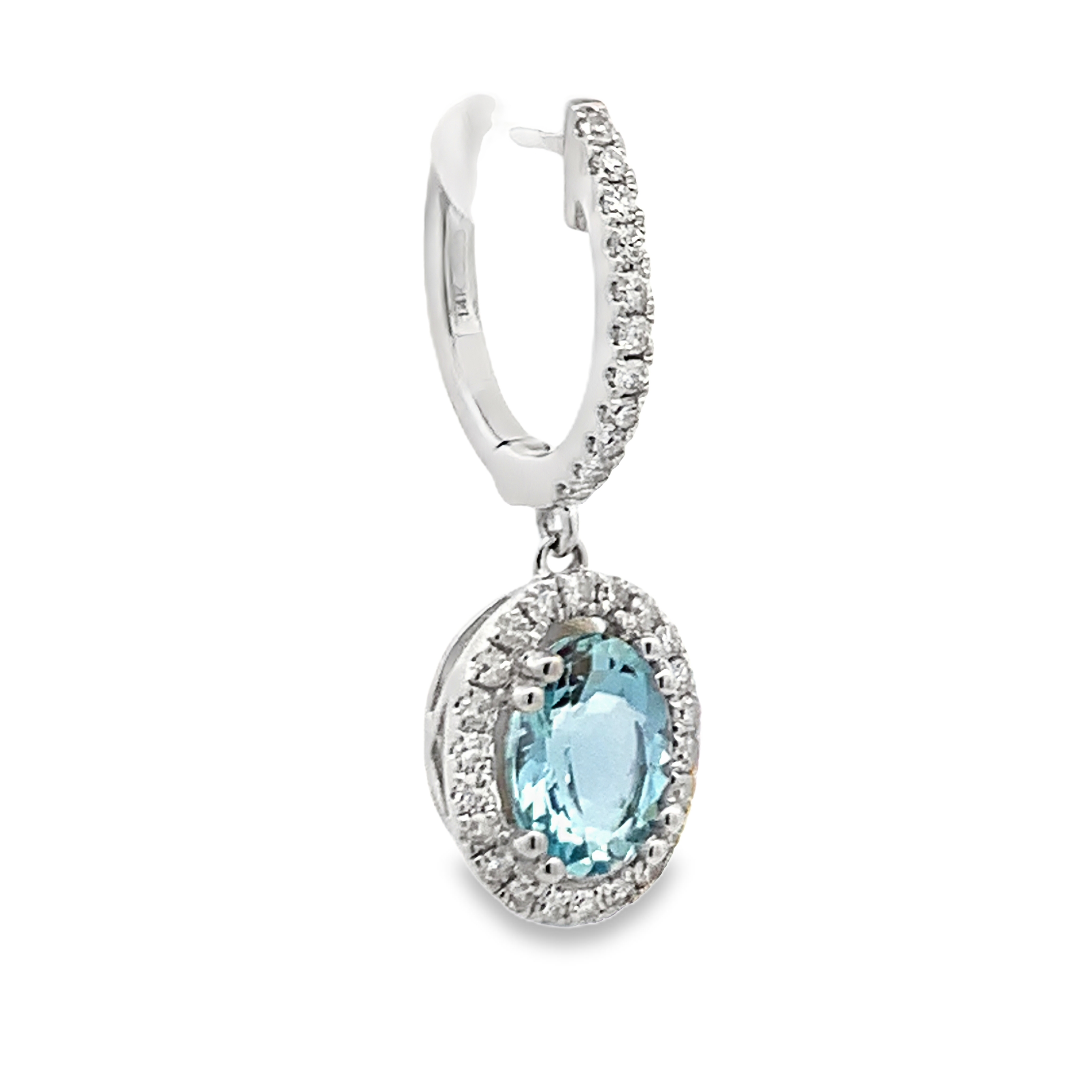 14K White Gold Aquamarine and Diamond Dangling Earrings