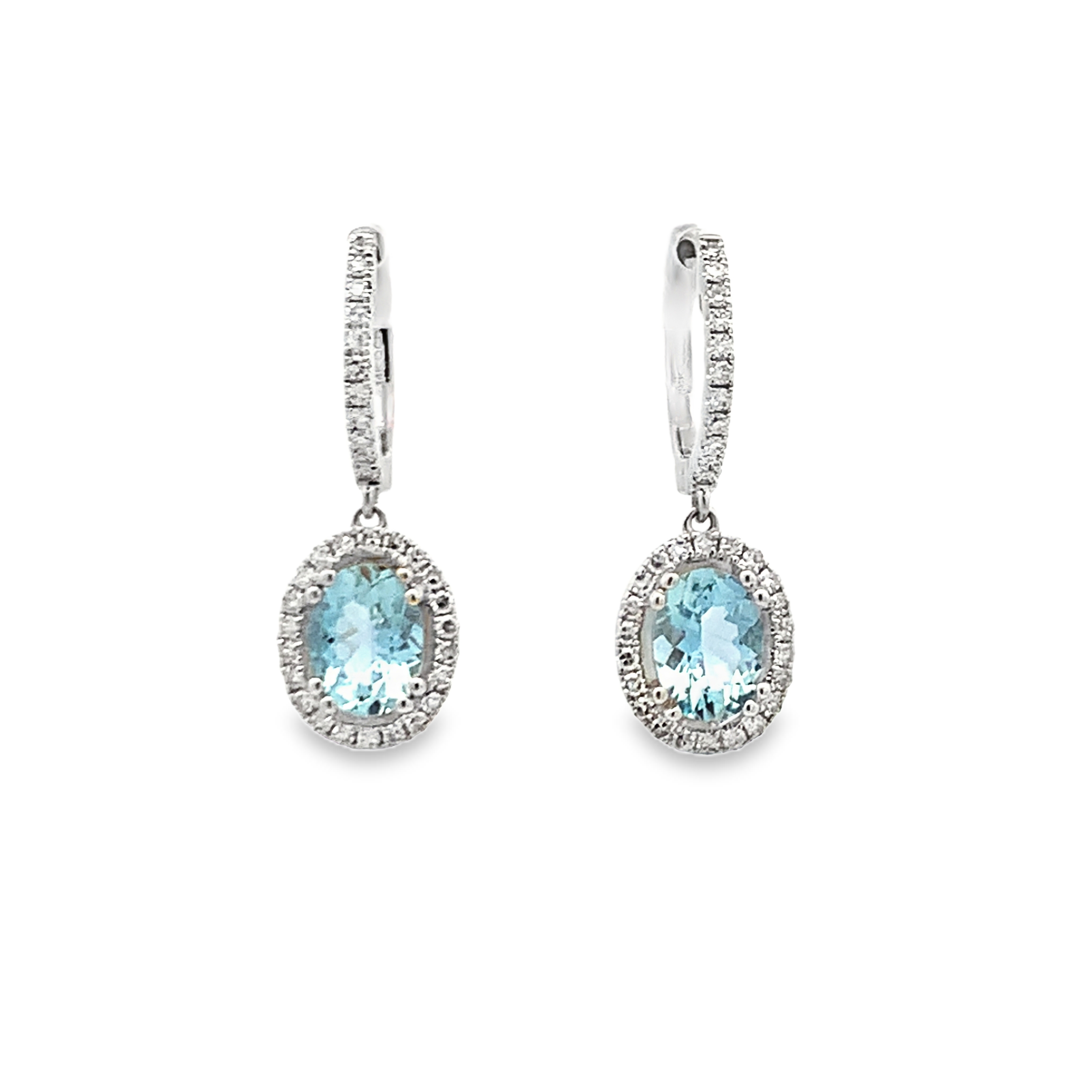 14K White Gold Aquamarine and Diamond Dangling Earrings