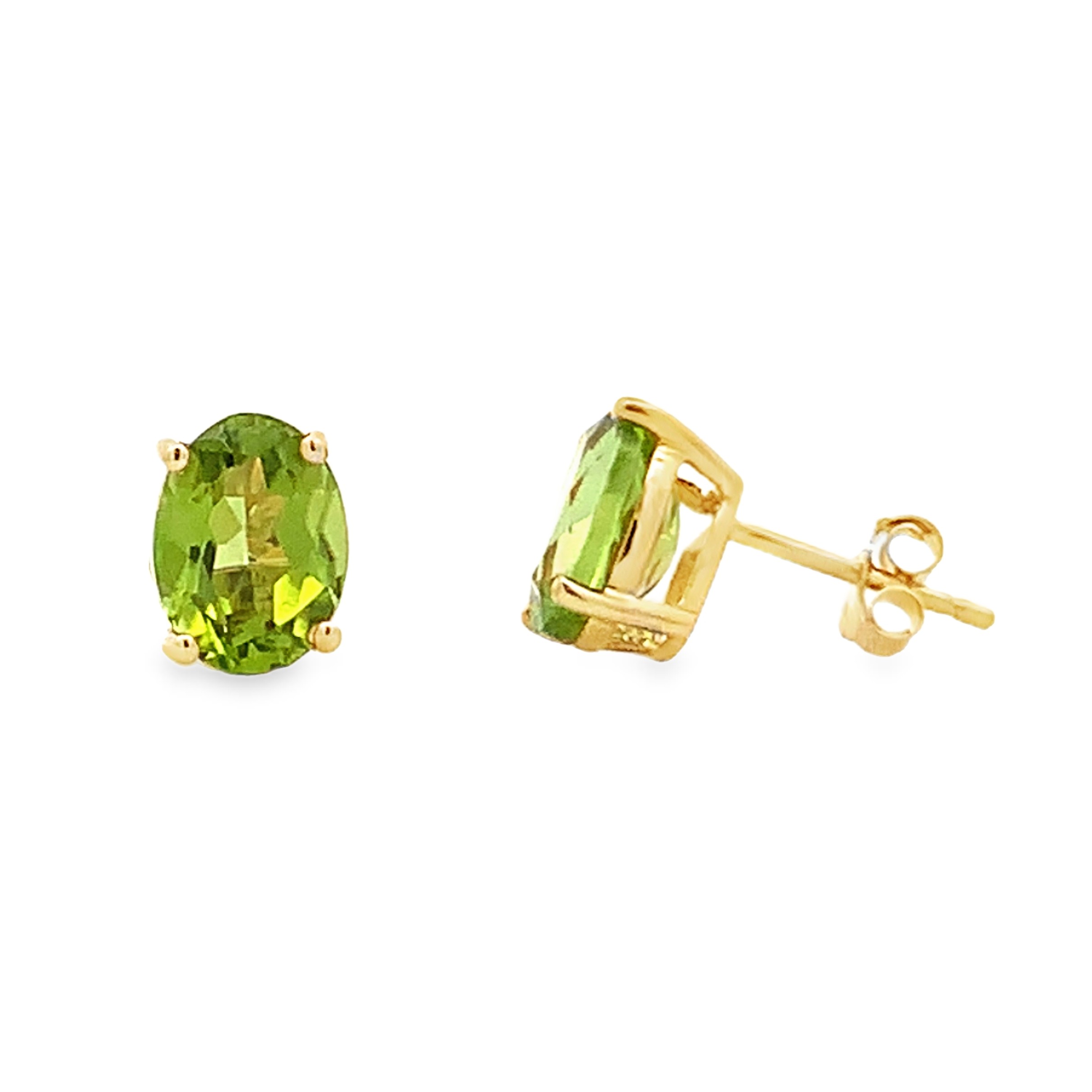 14K Yellow Gold Oval Peridot Earrings with 2 Oval  Peridot 2.66 CTW