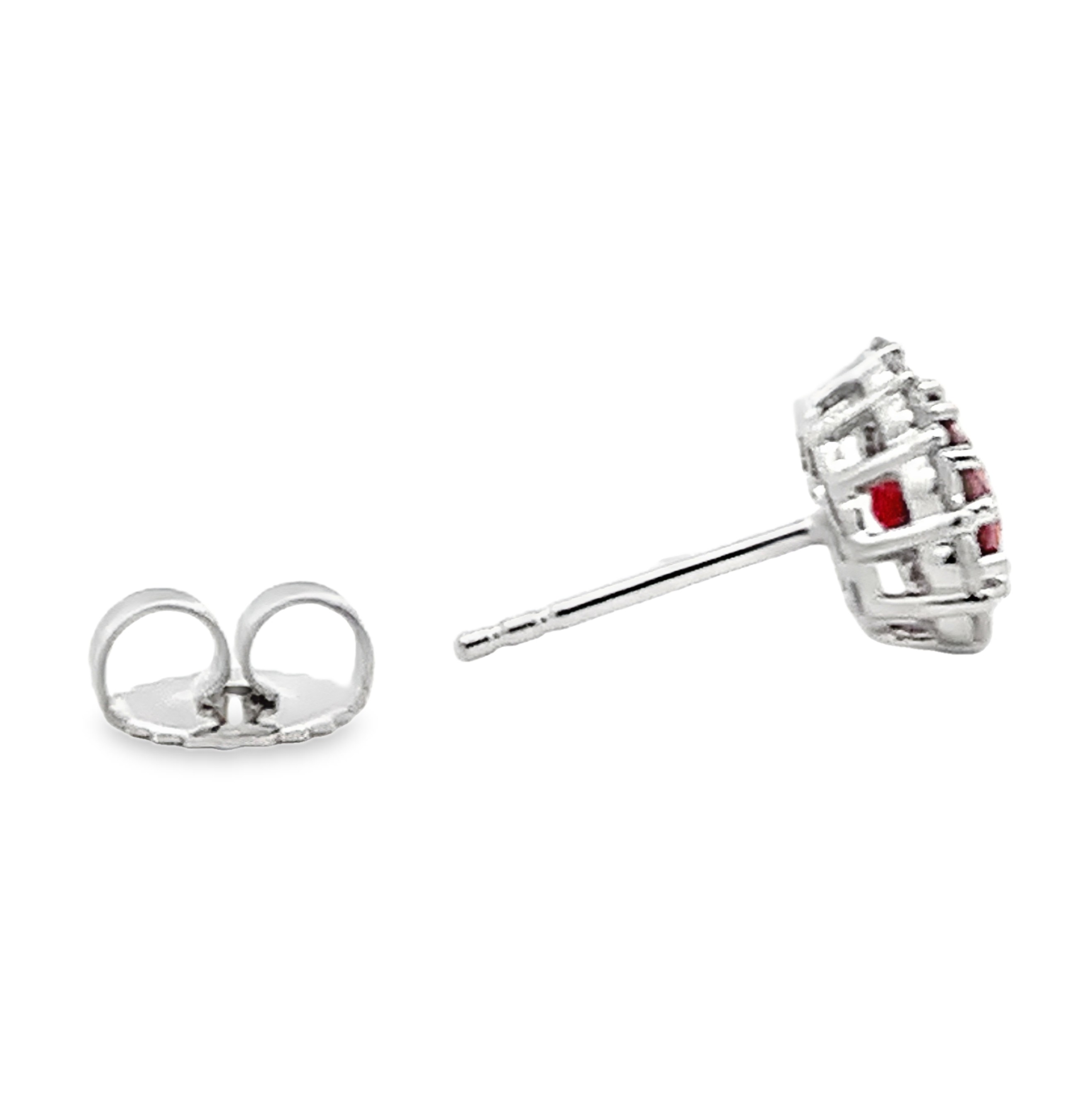 14K White Gold Oval Ruby and Diamond Halo Stud Earrings