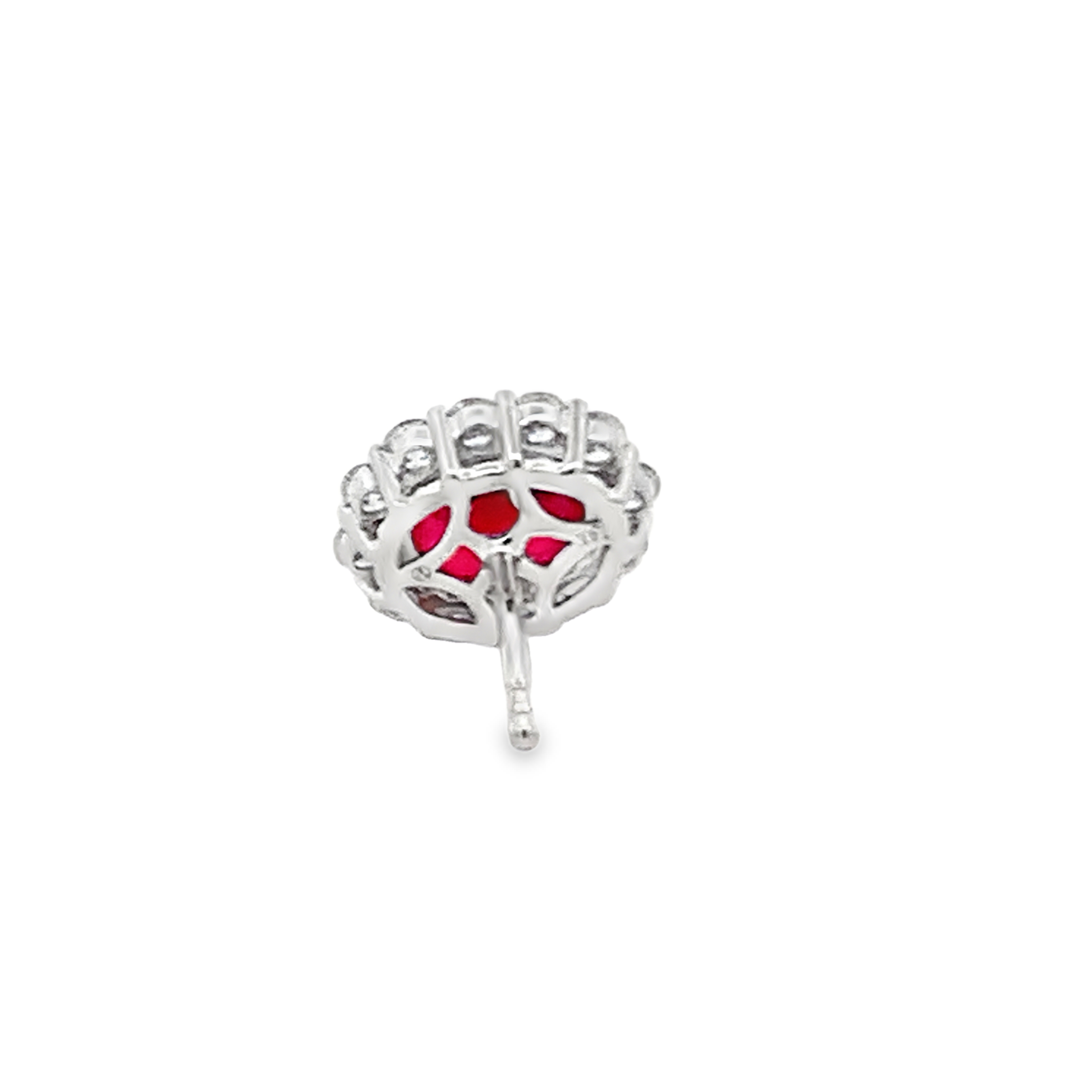 14K White Gold Oval Ruby and Diamond Halo Stud Earrings