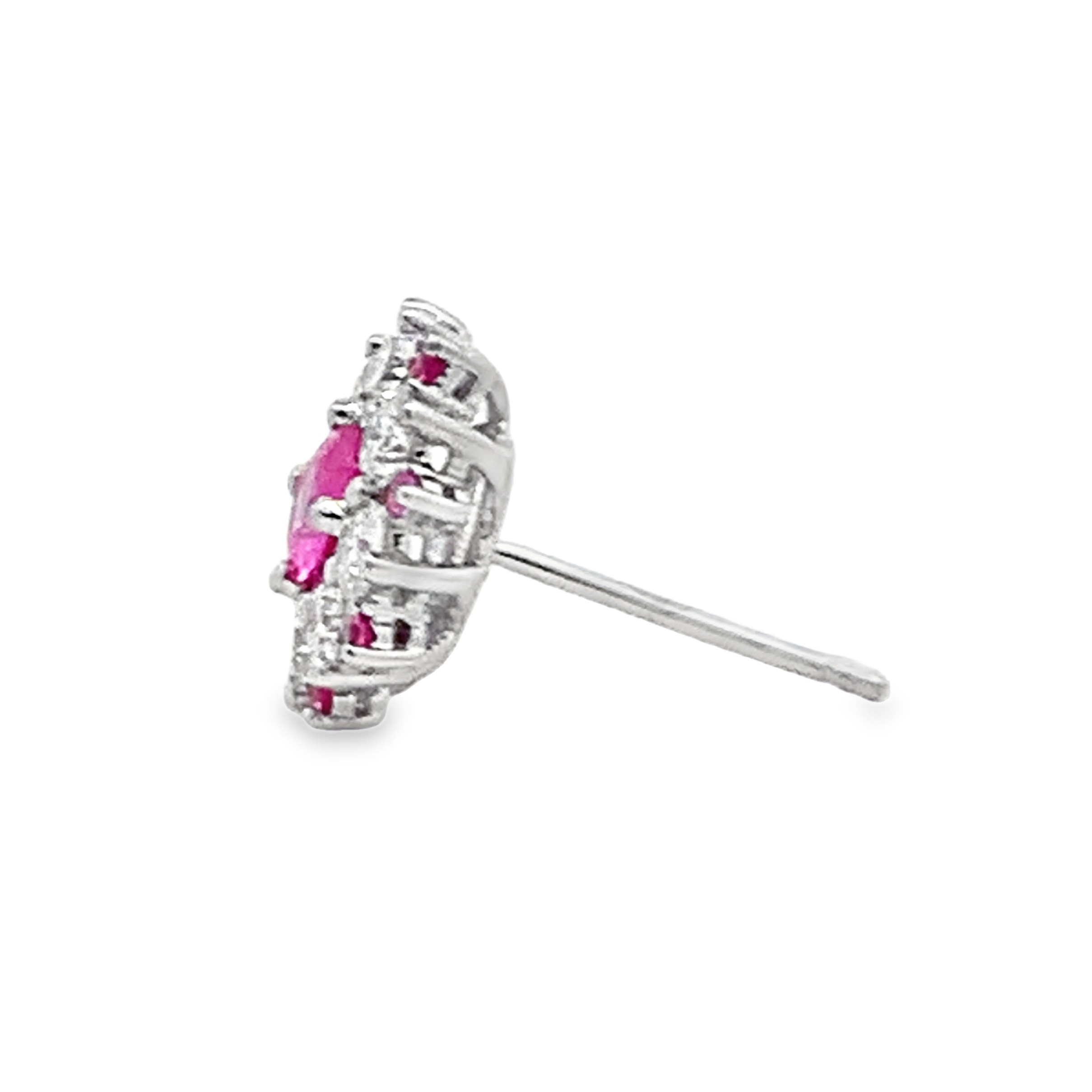 14K White Gold Oval Pink Sapphires and Diamond Halo Stud Earrings